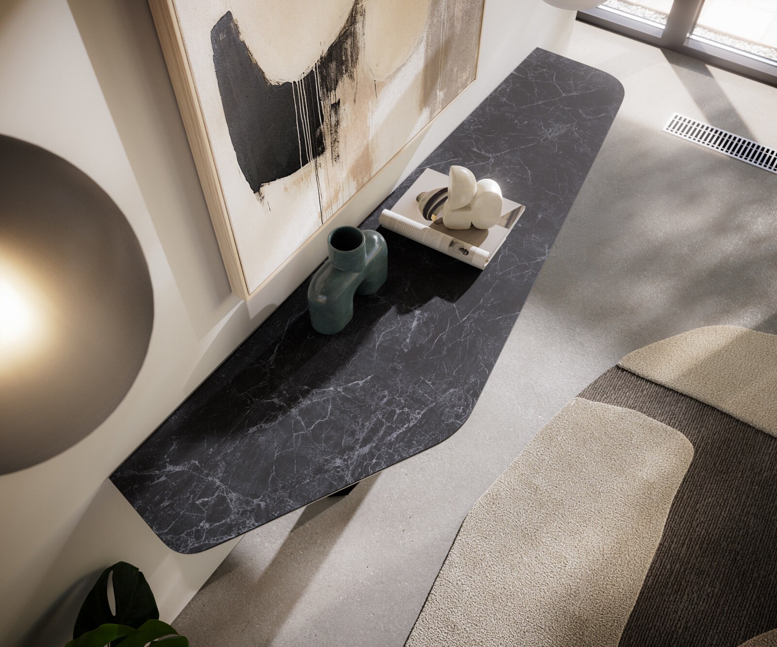 Consoletafel Edge Polygonaal 180x50 cm Keramiek Laminam® Nero Greco Anthrazit Zentharo Metaal Zwart 6