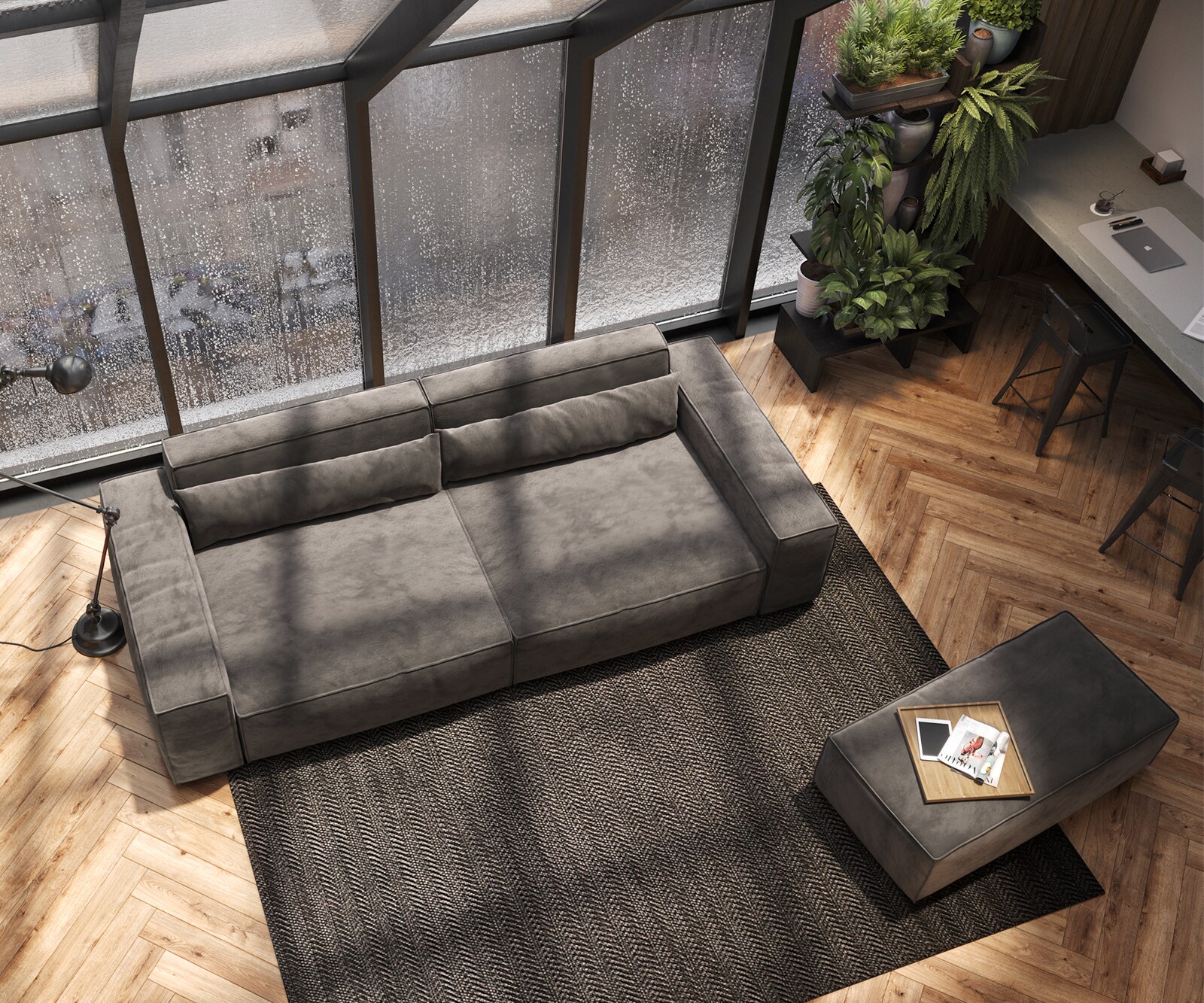 Big-sofa Sirpio XL 270x130 cm microvezel kaki bruin met kruk 4