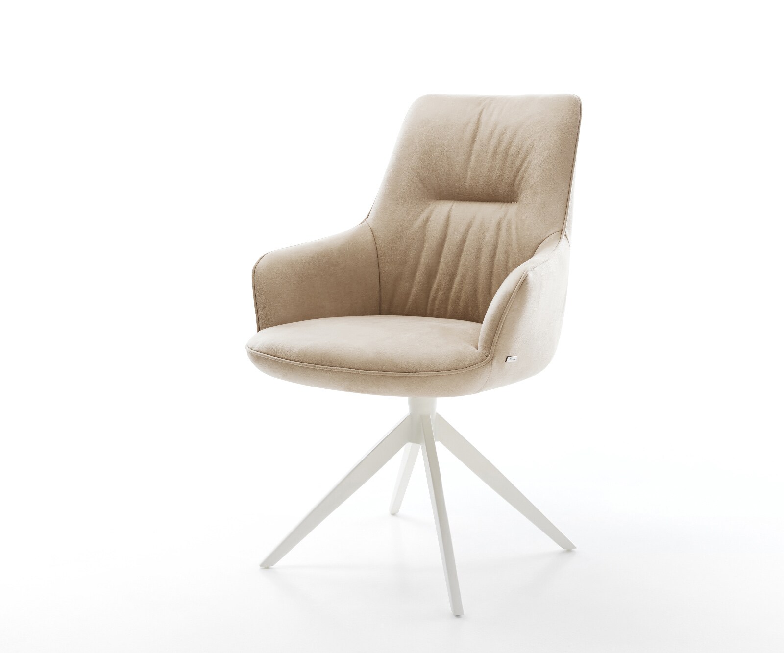 Draaistoel Zelia-Flex met armleuning microvelours beige vintage kruisframe breed wit 360° draaibaar rocker-functie pocketveer kern 1