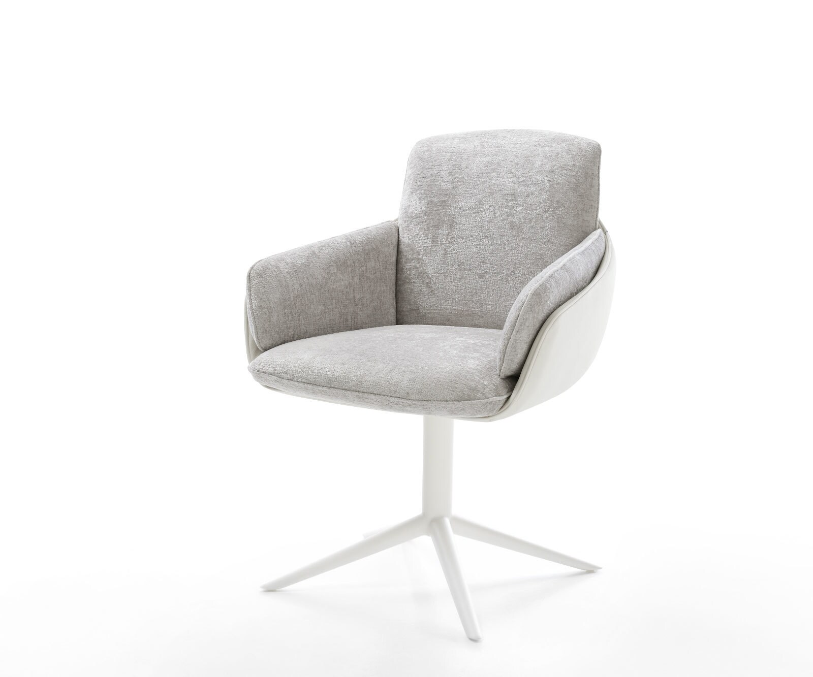Draaistoel Luan-Flex met armleuning materiaalmix echt leer wit-zilver grijs kruispoot wit 360° draaibaar rocker-functie