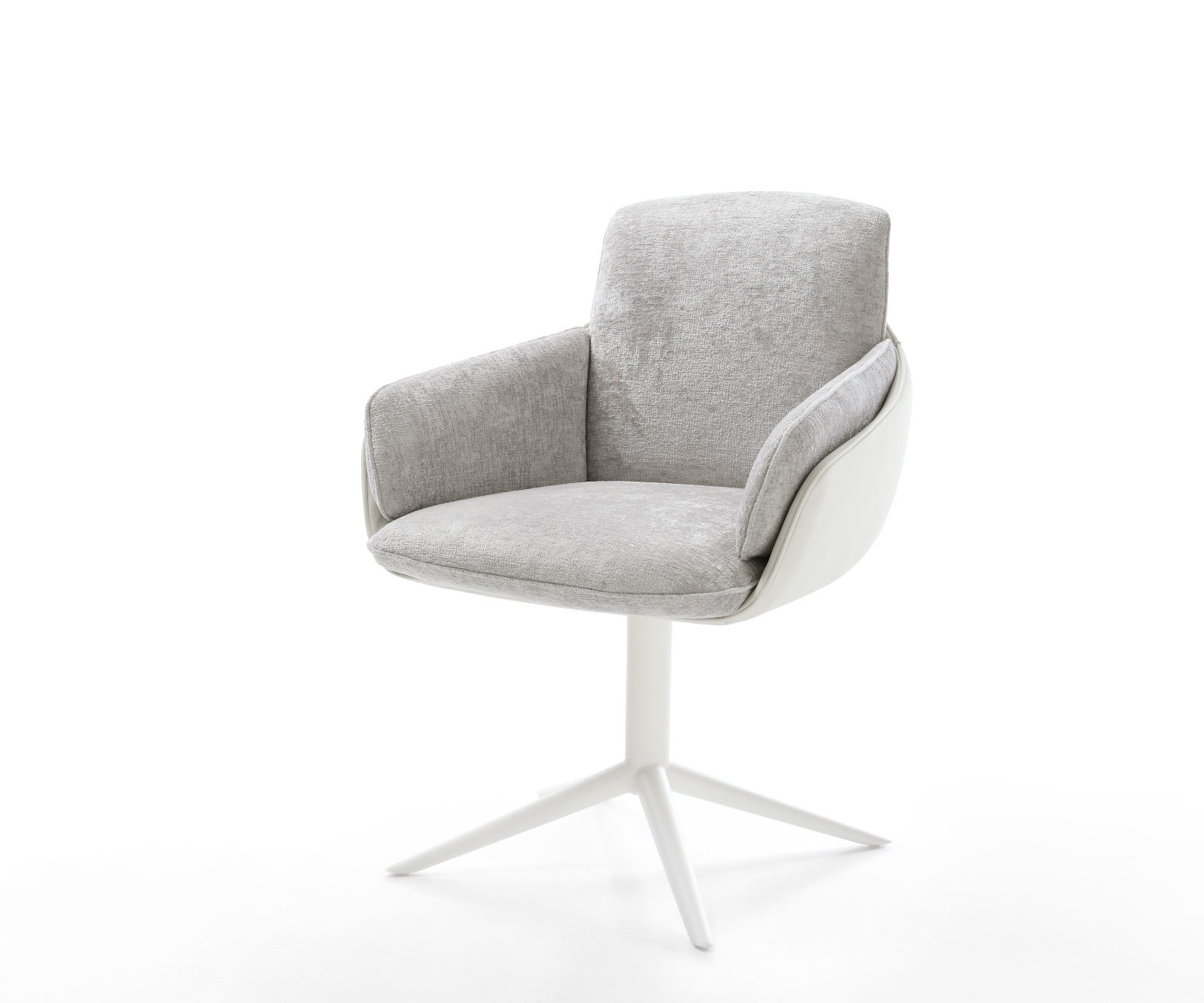 Draaistoel Luan-Flex met armleuning materiaalmix echt leer wit-zilver grijs kruispoot wit 360° draaibaar rocker-functie Draaistoel Luan-Flex met armleuning materiaalmix echt leer wit-zilver grijs kruispoot wit 360° draaibaar rocker-functie