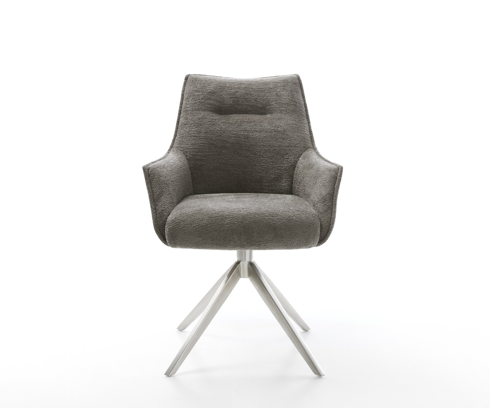Draaistoel Alja-Flex met armleuning bouclé zacht mud kruisframe breed roestvrij staal 360° draaibaar rocker-functie pocketveer kern 1