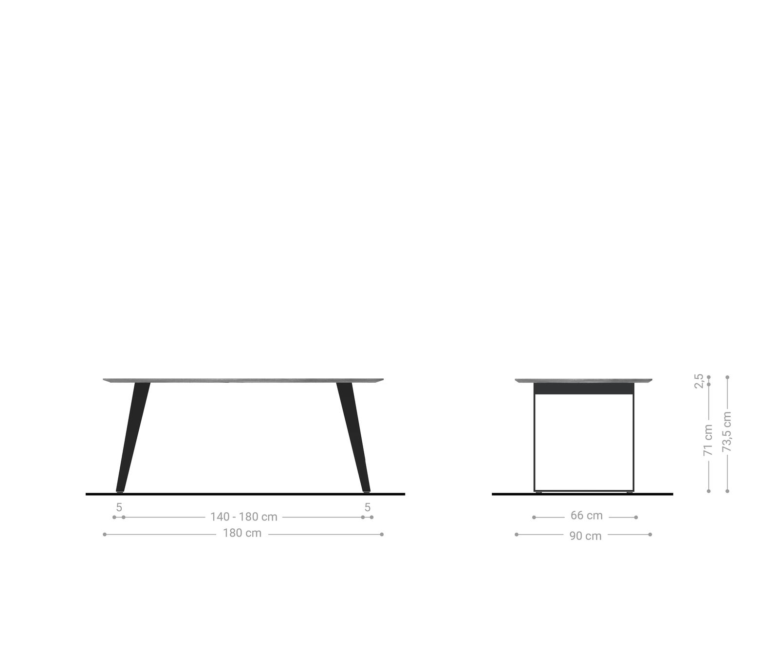 Eettafel Edge Boot 180x90 acacia natuur edelstaal schuin Zwitserse rand 5