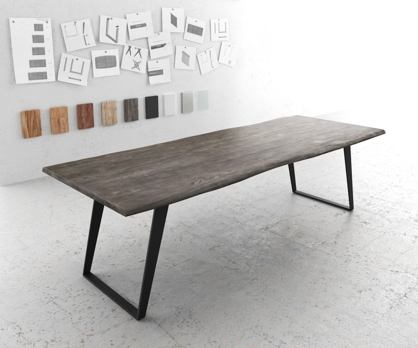 Eettafel Edge 260x100 acacia platina metaal schuin Live-Edge Eettafel Edge 260x100 acacia platina metaal schuin Live-Edge
