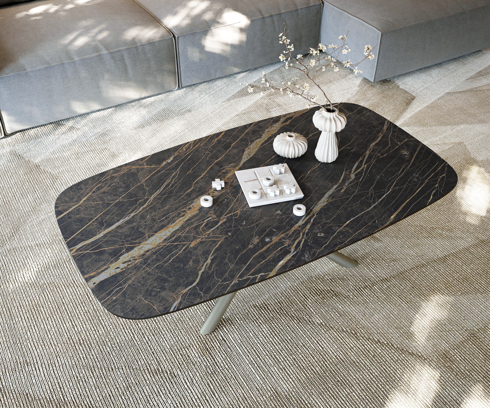 Salontafel Edge Boot 140x80 cm keramiek Laminam® Noir Desir bruin Sarity Metall effectafwerking titaan 6