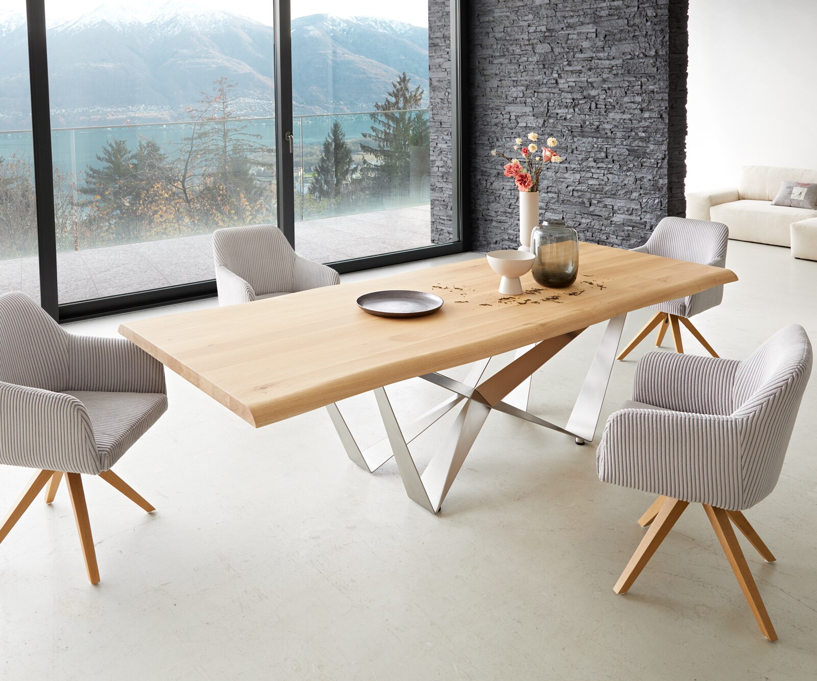 Eettafel Edge 260x100 eiken natuur Spider staal  roestvrij staal  Live-Edge 7