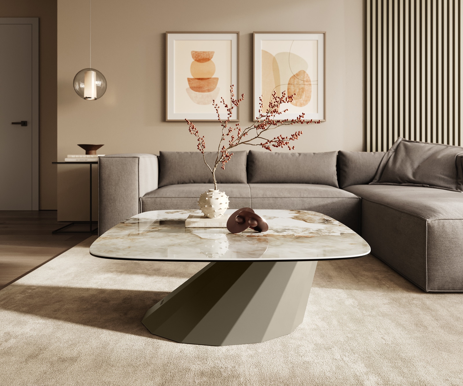 Salontafel Edge Boot 90x90 cm keramiek Minas Melange Parabi Metall effectafwerking titaan 2