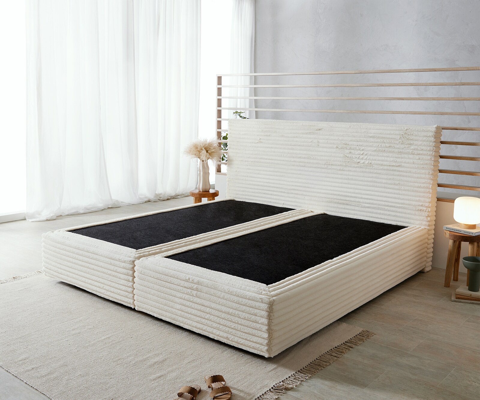 Boxspringbed Dream-Well pluche corduroy beige 200x200 cm