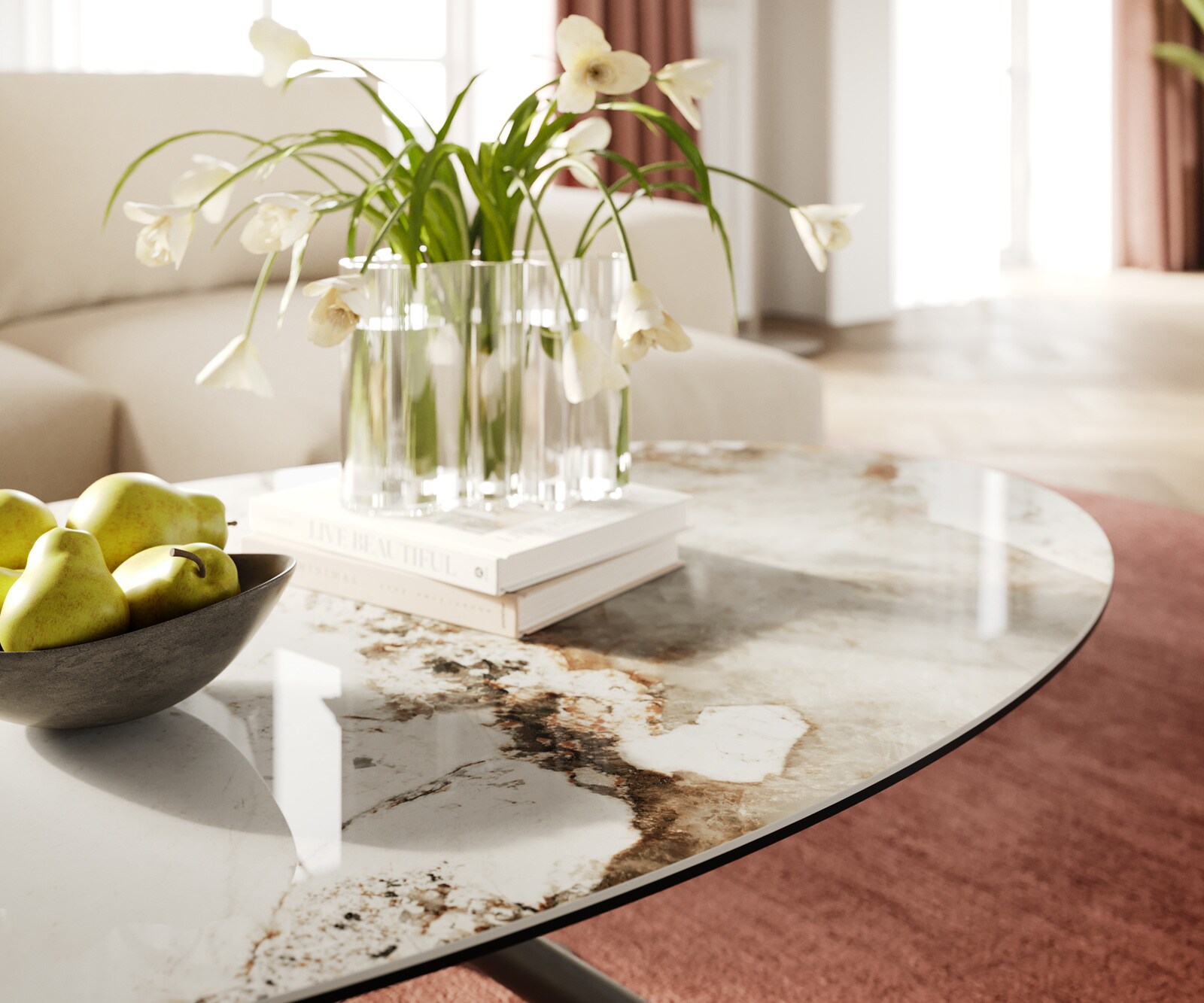 Salontafel Edge Oval 140x80 cm keramiek Minas Melange Sarity Metall effectafwerking titaan 5