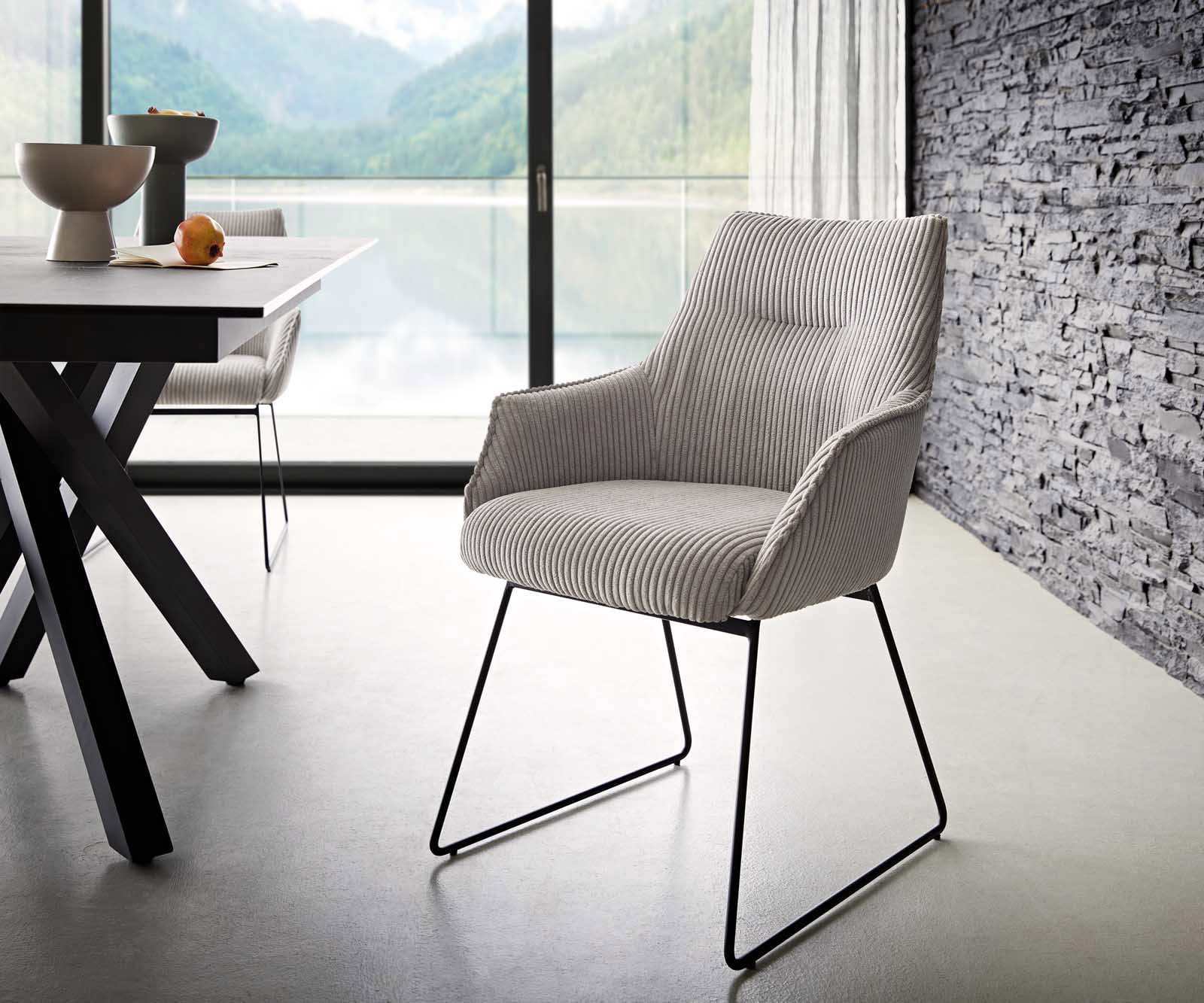 Eetkamerstoel Alja-Flex met armleuning koord zilver grijs slipframe zwart pocketveer kern Eetkamerstoel Alja-Flex met armleuning koord zilver grijs slipframe zwart pocketveer kern