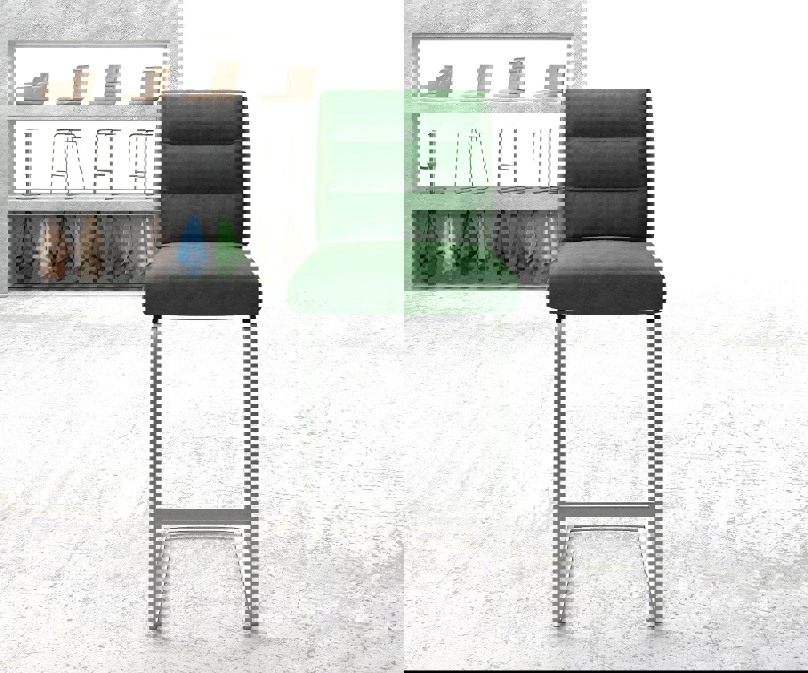 Barstoel Pela-Flex fluweel groen sledestoel vlak roestvrij staal 1