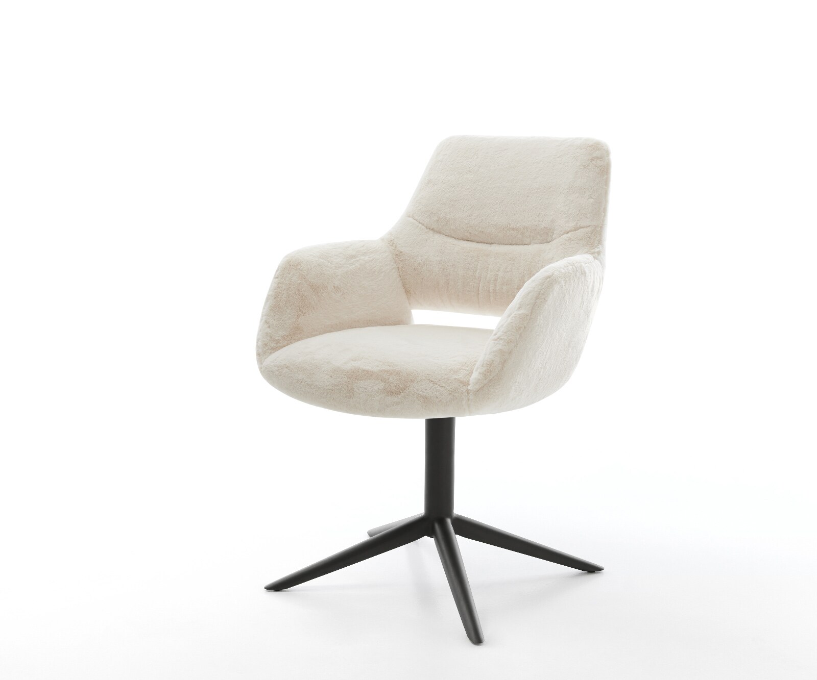 Draaistoel Yago-Flex met armleuning pluchen crème-wit kruispoot zwart 360° draaibaar rocker-functie pocketveer kern 1