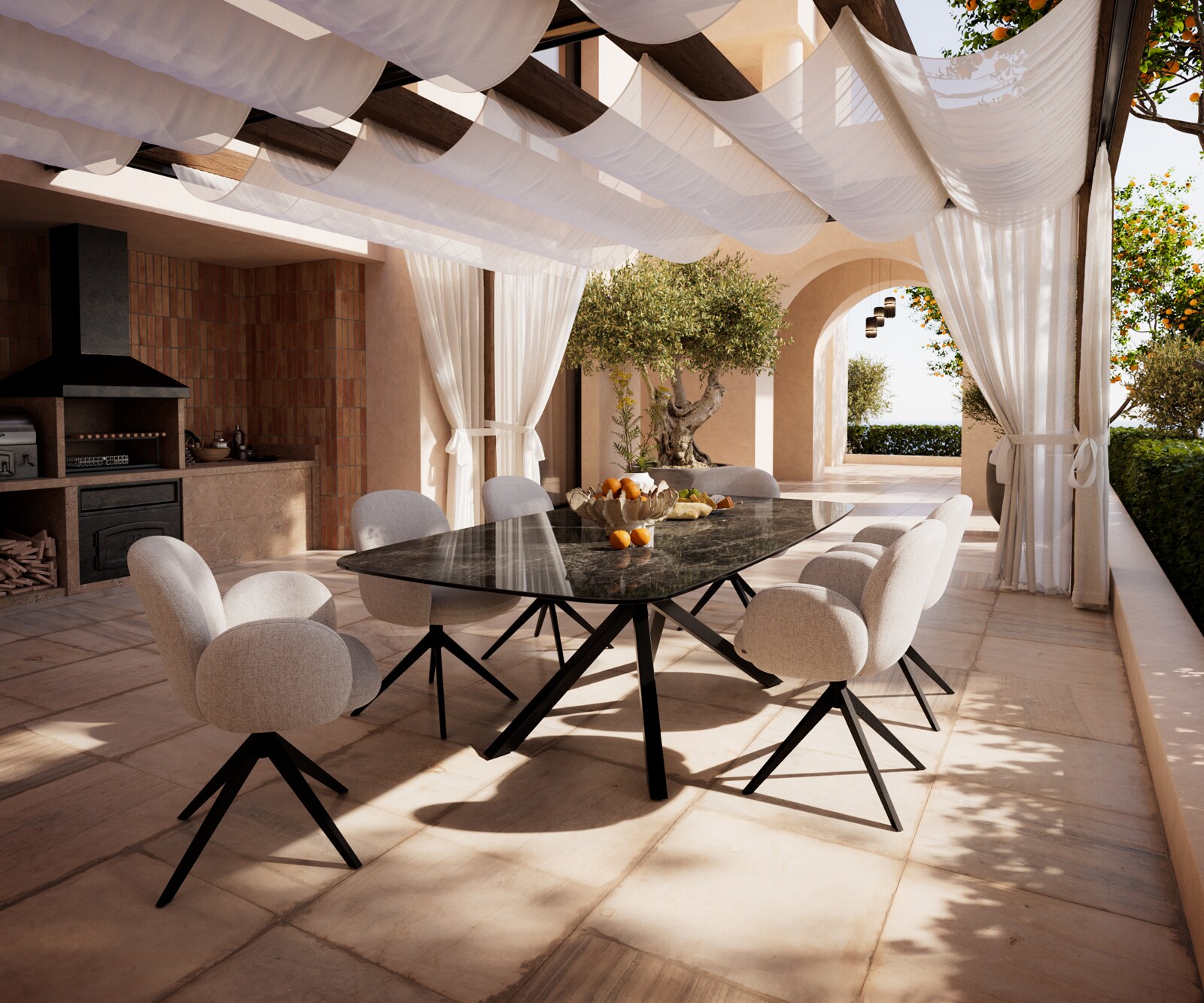 Outdoortafel Edge Boot 240x120 cm keramiek Laminam® Emperador Extra Lucidato donkerbruin kruispoot rechthoekig zwart 7