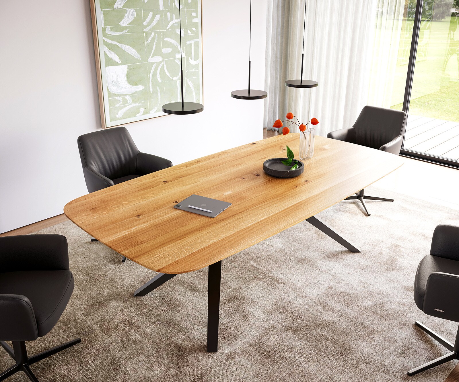 Eettafel Edge Boot 240x120x2,5-3 eiken natuur Zenthara kantig metaal zwart Zwitserse rand 1