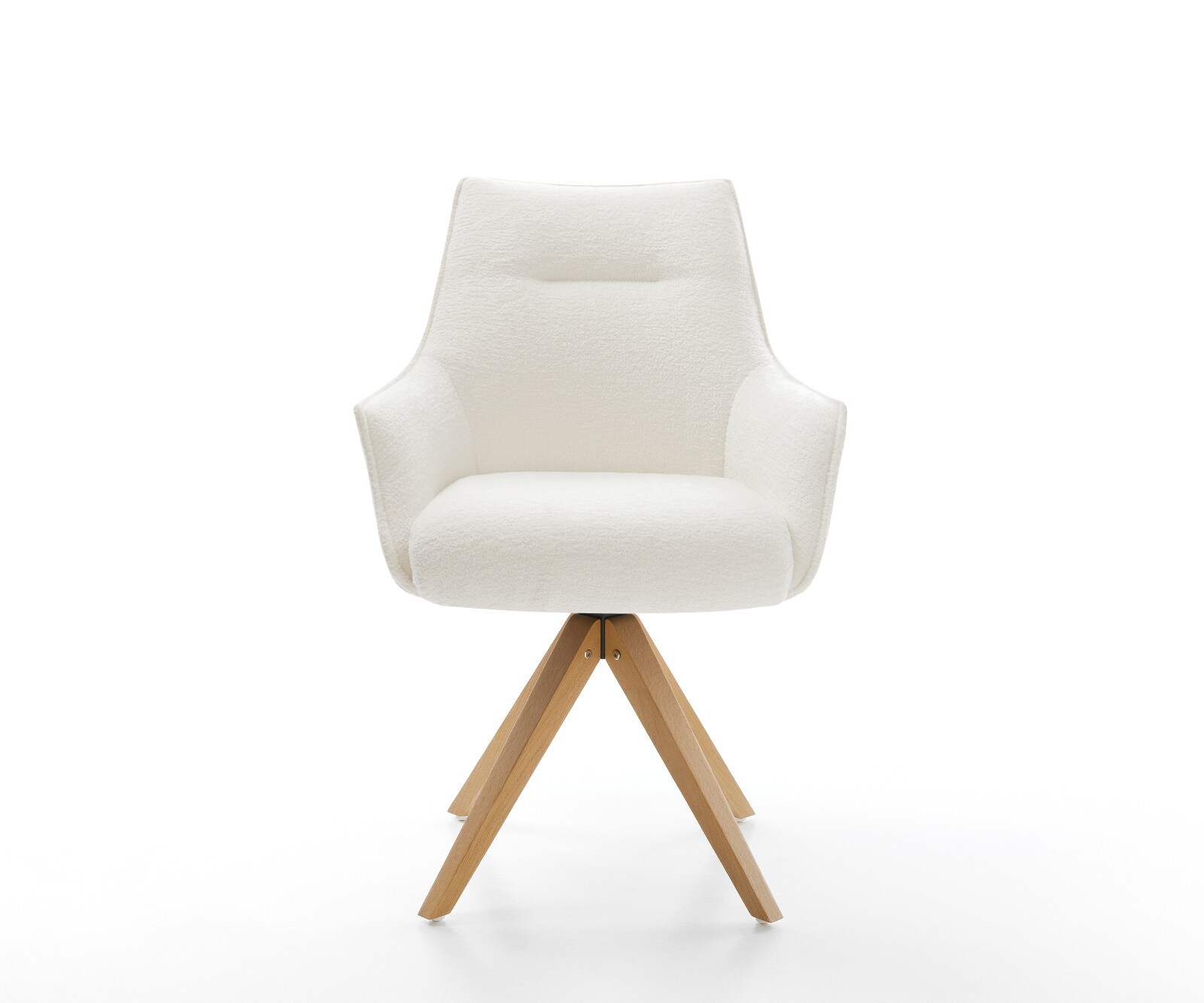 Draaistoel Alja-Flex met armleuning bouclé zacht beige houten frame hoekig natuur 180° draaibaar pocketveer kern 1