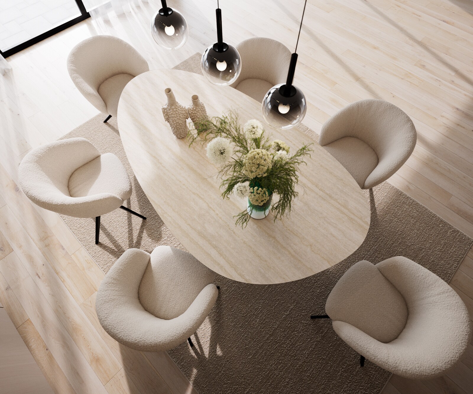 Eetkamertafel Edge ovaal 220x120 keramiek Laminam®Travertino Bianco Creme-wit​ Zenthara hoekig metaal zwart 3