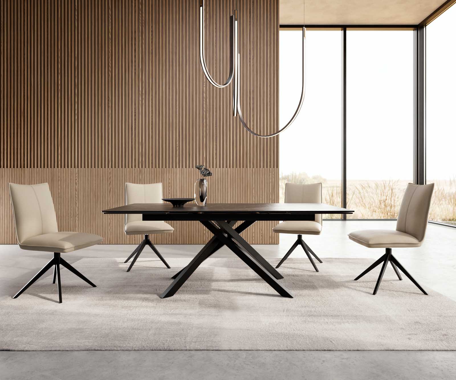 Eetkamertafel Edge 200-300x100 keramiek Laminam®Noir Desir bruin kruisframe rechthoek zwart uitschuifbaar 4