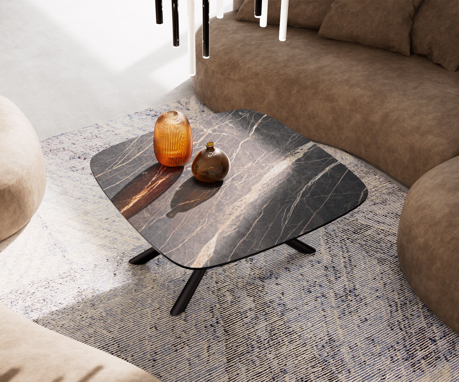 Salontafel Edge Boot 90x90 cm keramiek Laminam® Noir Desir bruin Sarity zwart metaal 3