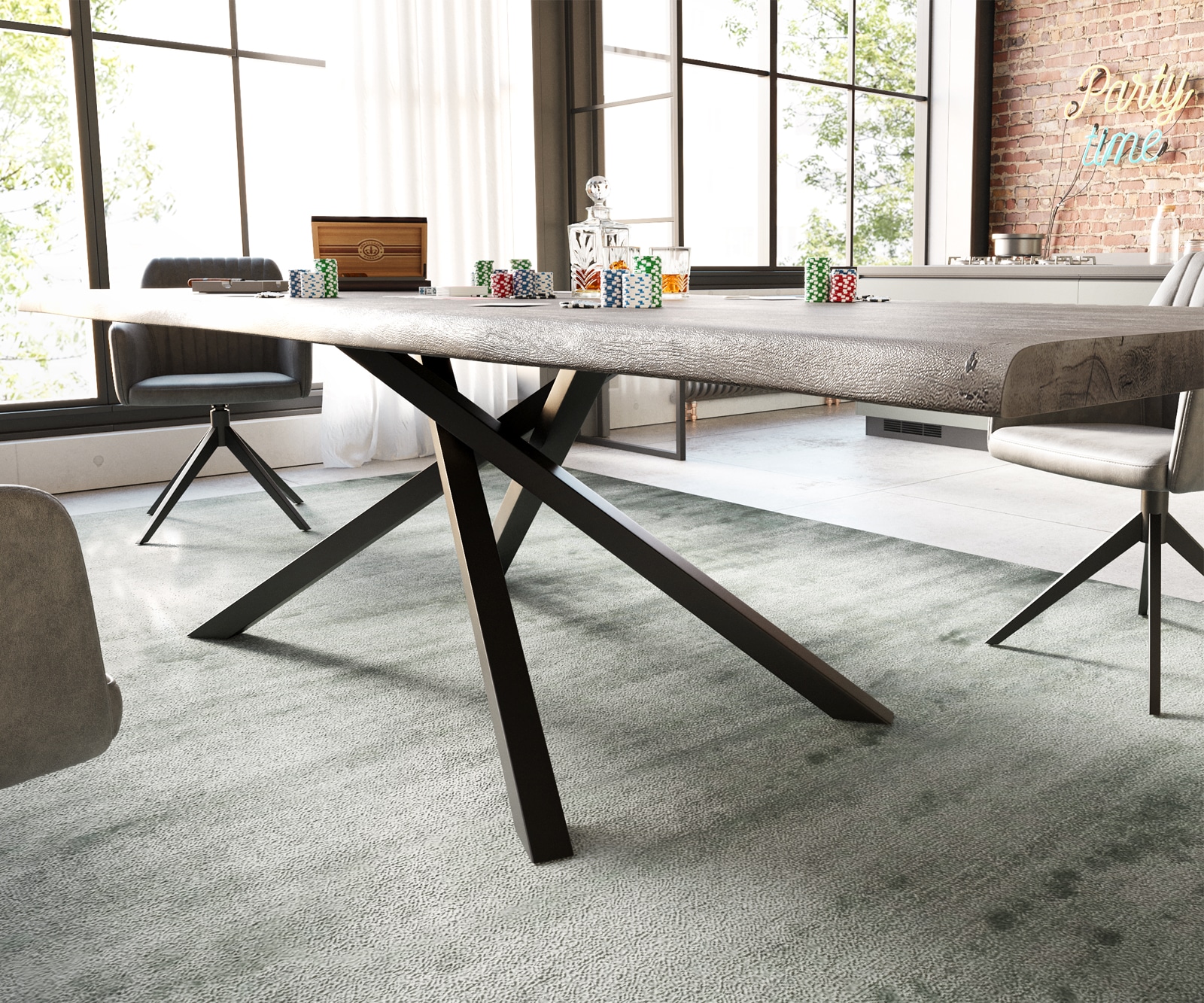 Eettafel Edge 300x100 XL acacia platina  kruisframe rechthoek zwart  Live-Edge 4