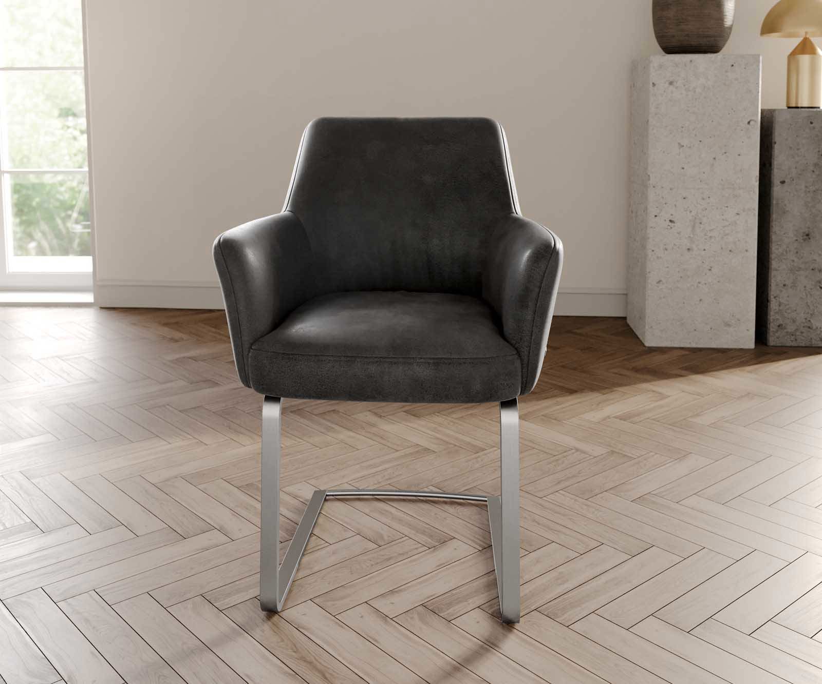 Sledemodel Xana-Flex met armleuning microvelours antraciet vintage sledemodel vlak roestvrij staal pocketveer kern 1