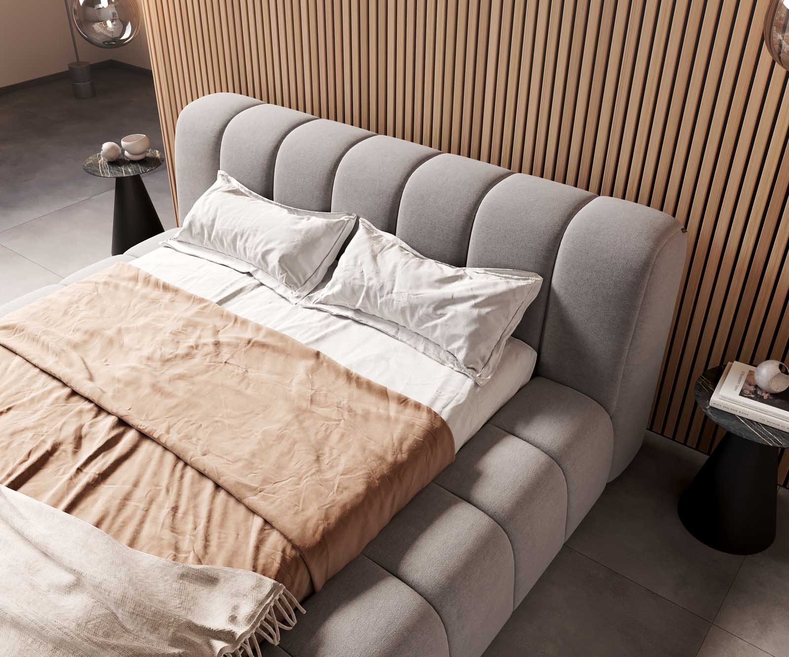 Cutio gestoffeerd bed 140x200 cm microvezel grijs 4