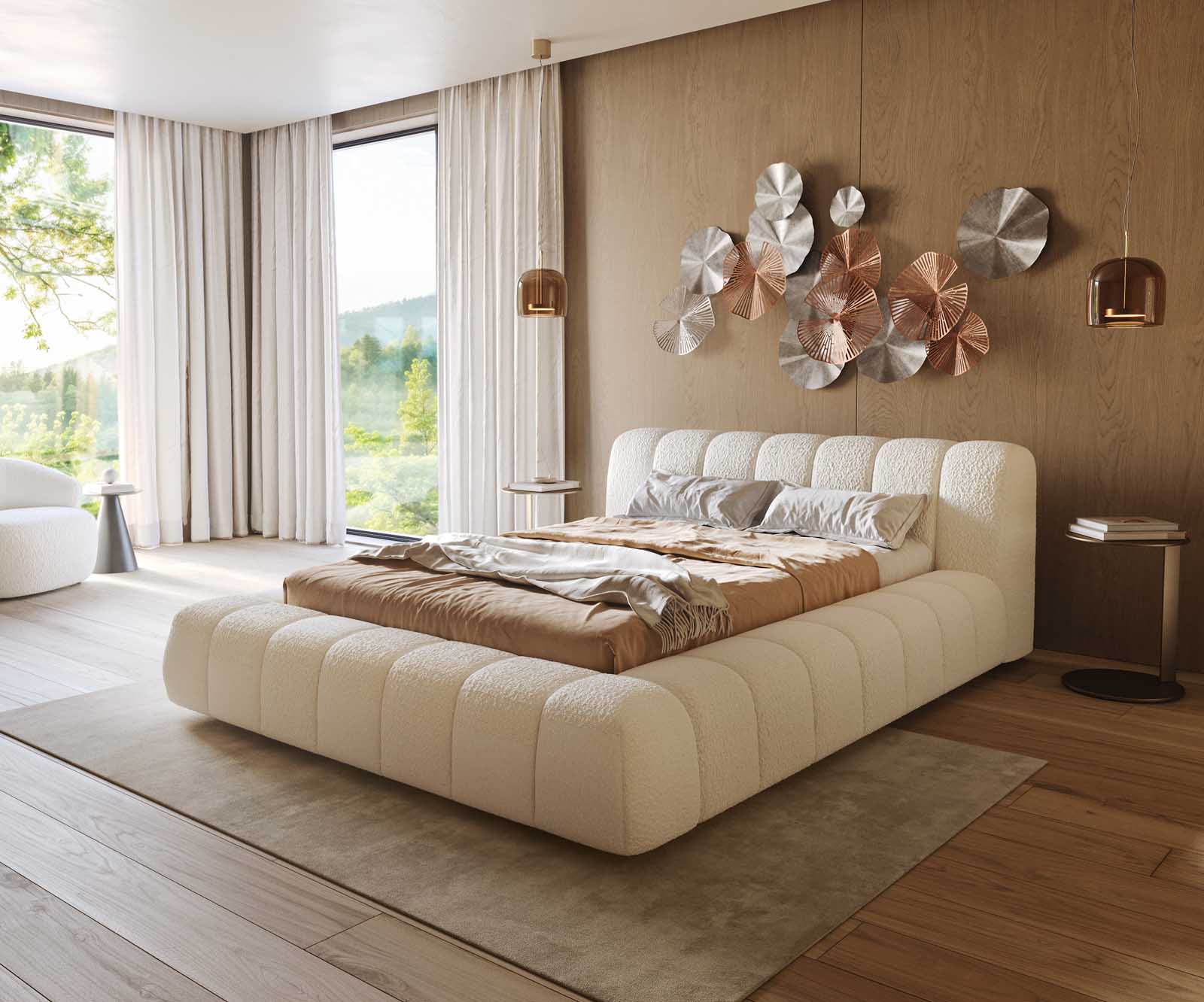 Cutio 140x200 cm bouclé crèmewit gestoffeerd bedframe