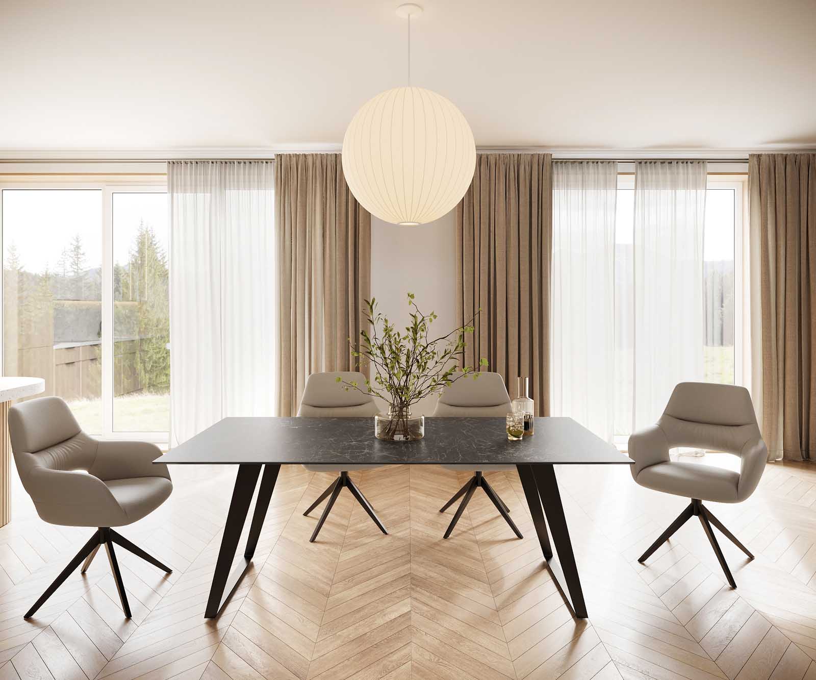 Eettafel Edge 200x100 keramiek Laminam® Nero Greco grijs metaal schuin zwart 1