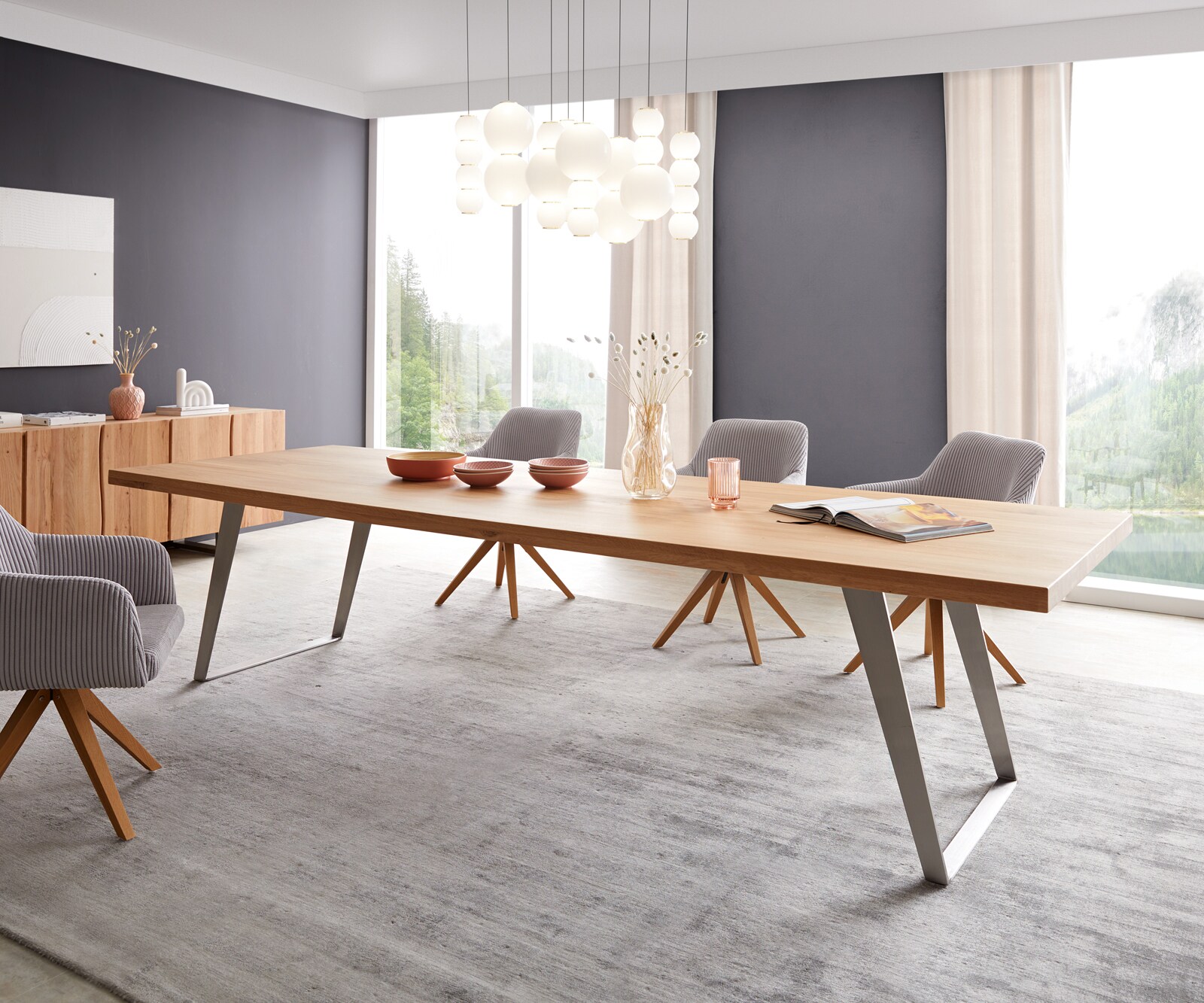 Eettafel Edge 300x100 eiken natuur roestvrij staal  Schräg 2