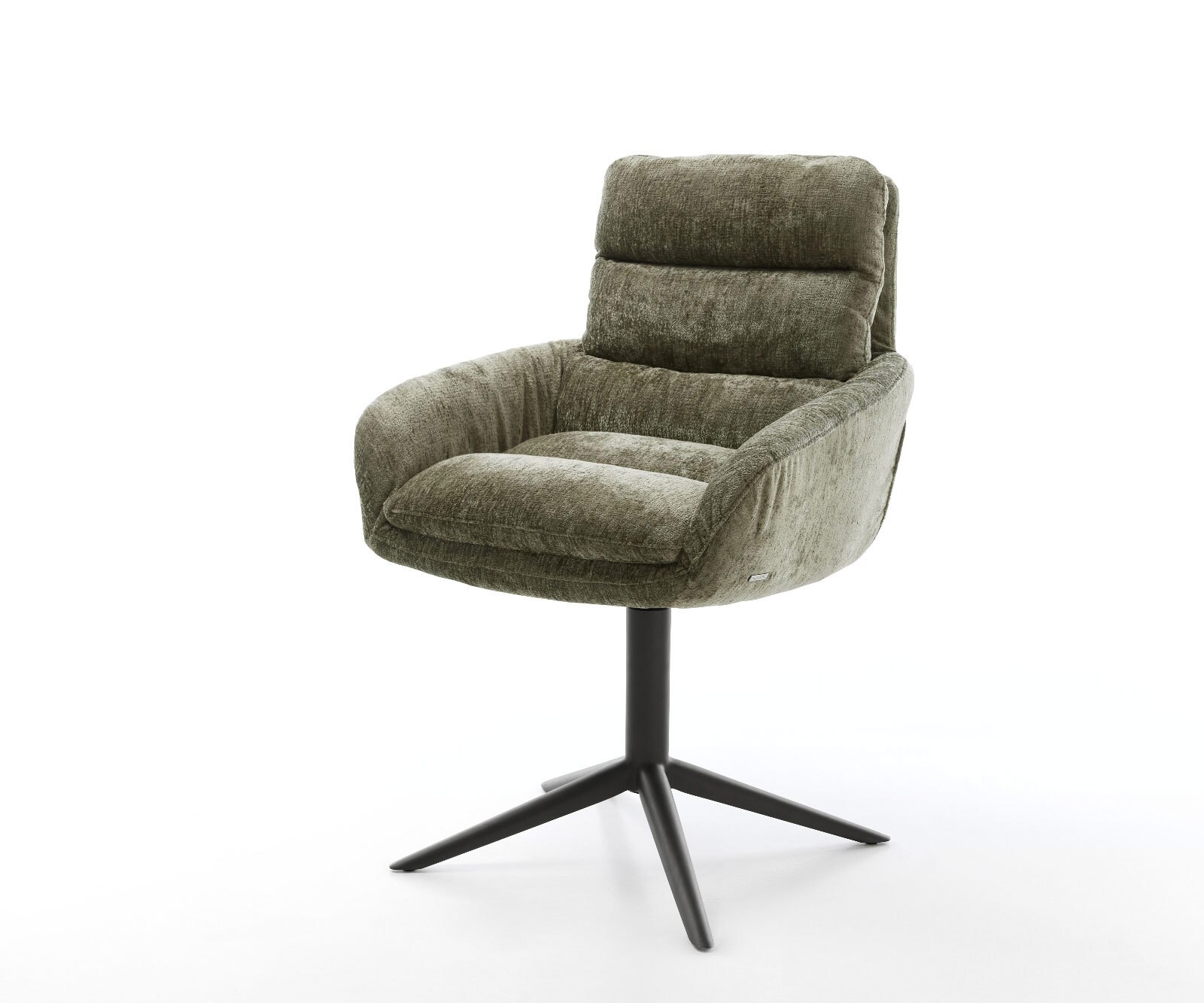 Draaistoel Abelia-Flex met armleuning chenille olijfgroen kruispoot zwart 360° draaibaar rocker-functie