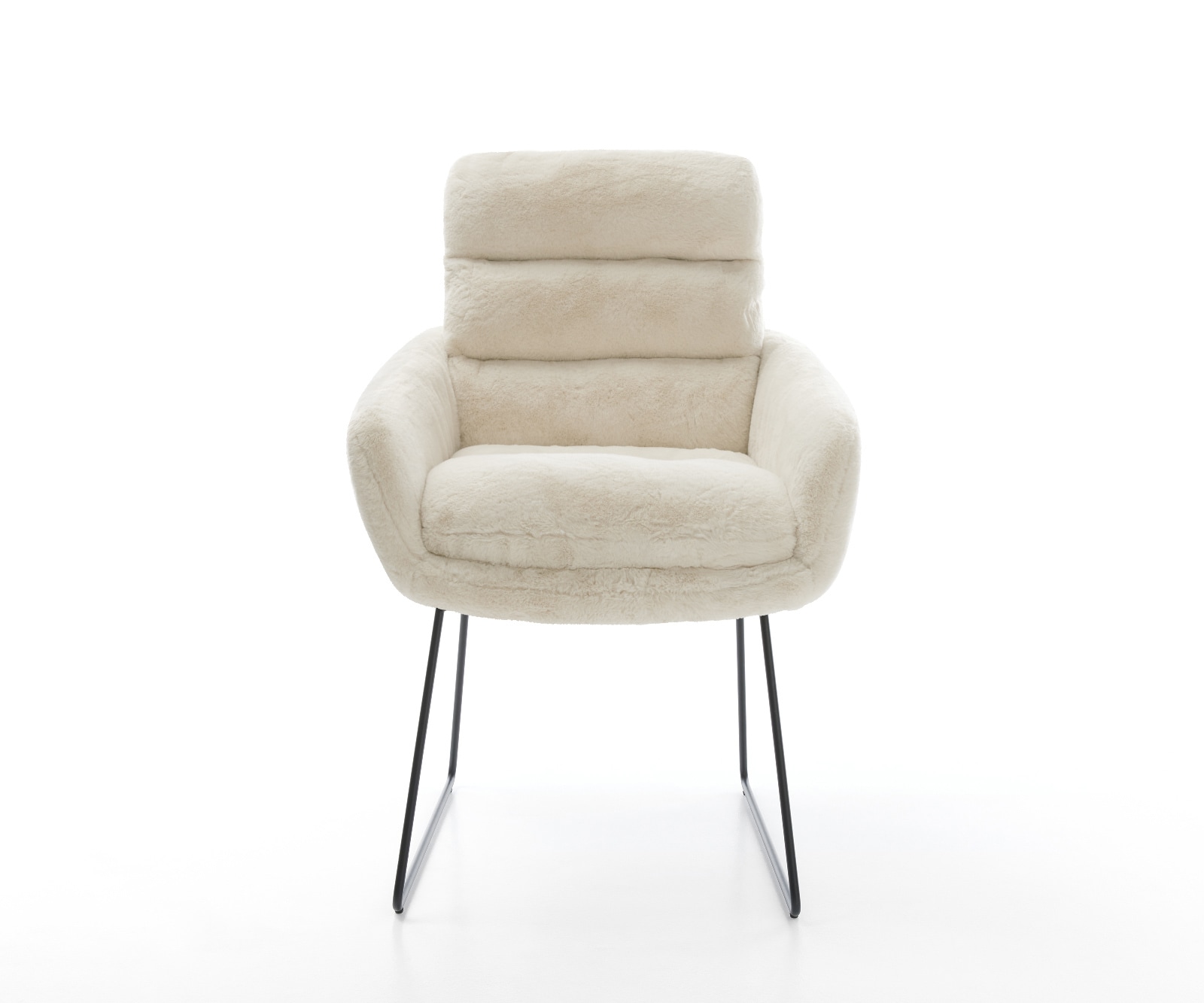 Eetkamerstoel Abelia-Flex met armleuning pluchen crème-wit slipframe zwart 2