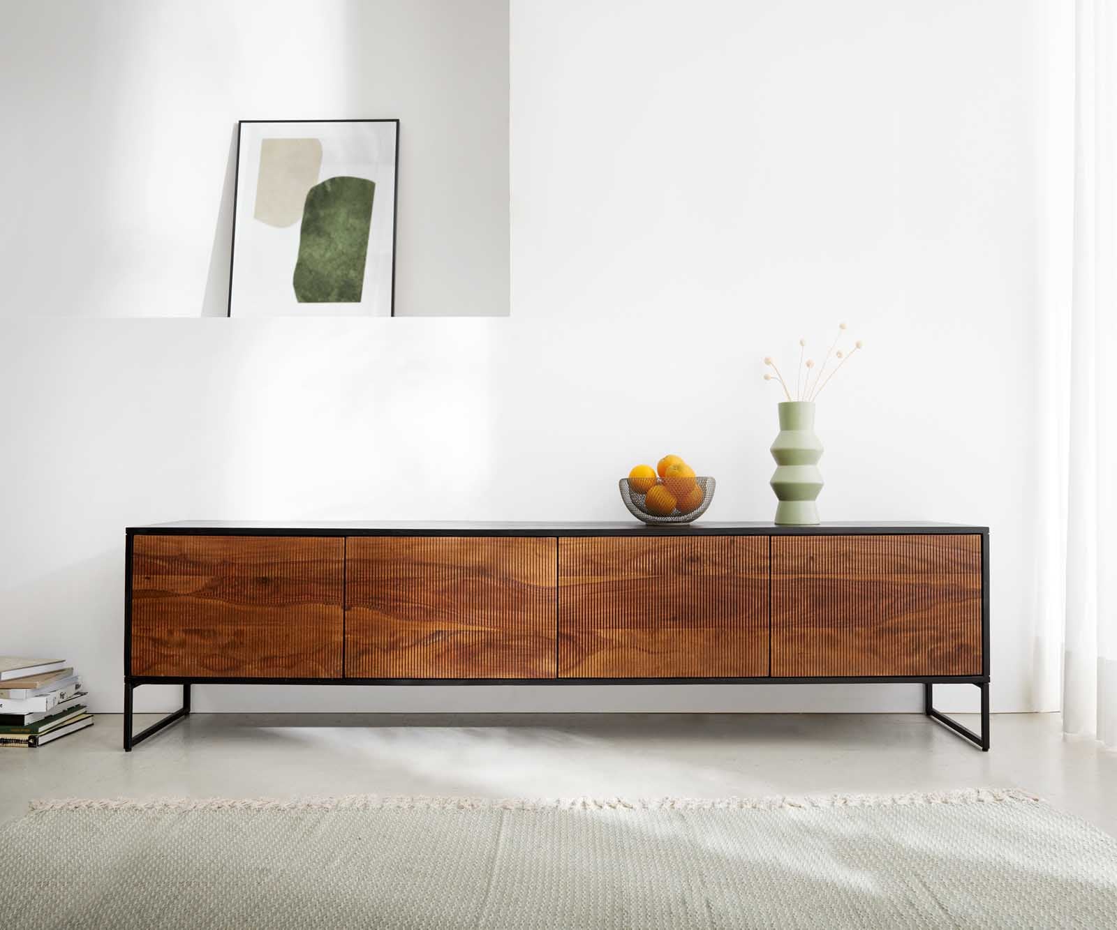 Dressoir Vaag 200 cm Sheesham natuur mango zwart 4 deuren 2 Dressoir Vaag 200 cm Sheesham natuur mango zwart 4 deuren 2