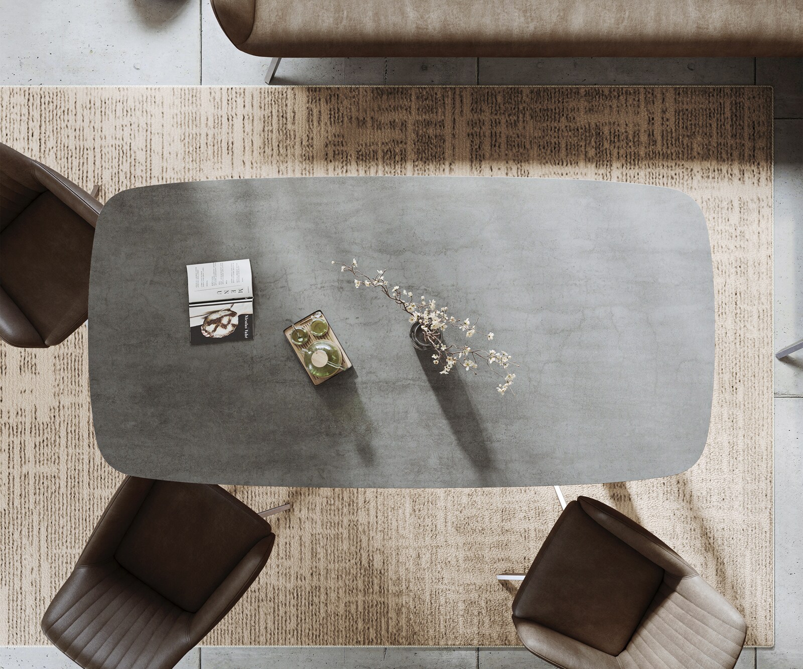 Eettafel Edge boot 200x100 cm keramiek beton grijs roestvrij staal smal 6