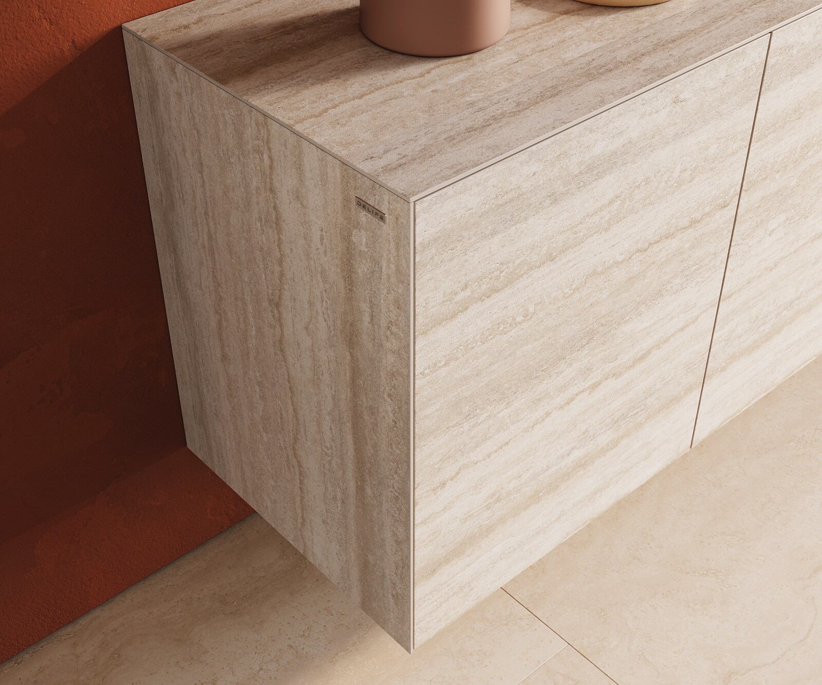 Dressoir Cuor 150 cm Keramiek Laminam® Travertino Bianco Crème-wit 3 Deuren Zwevend 5