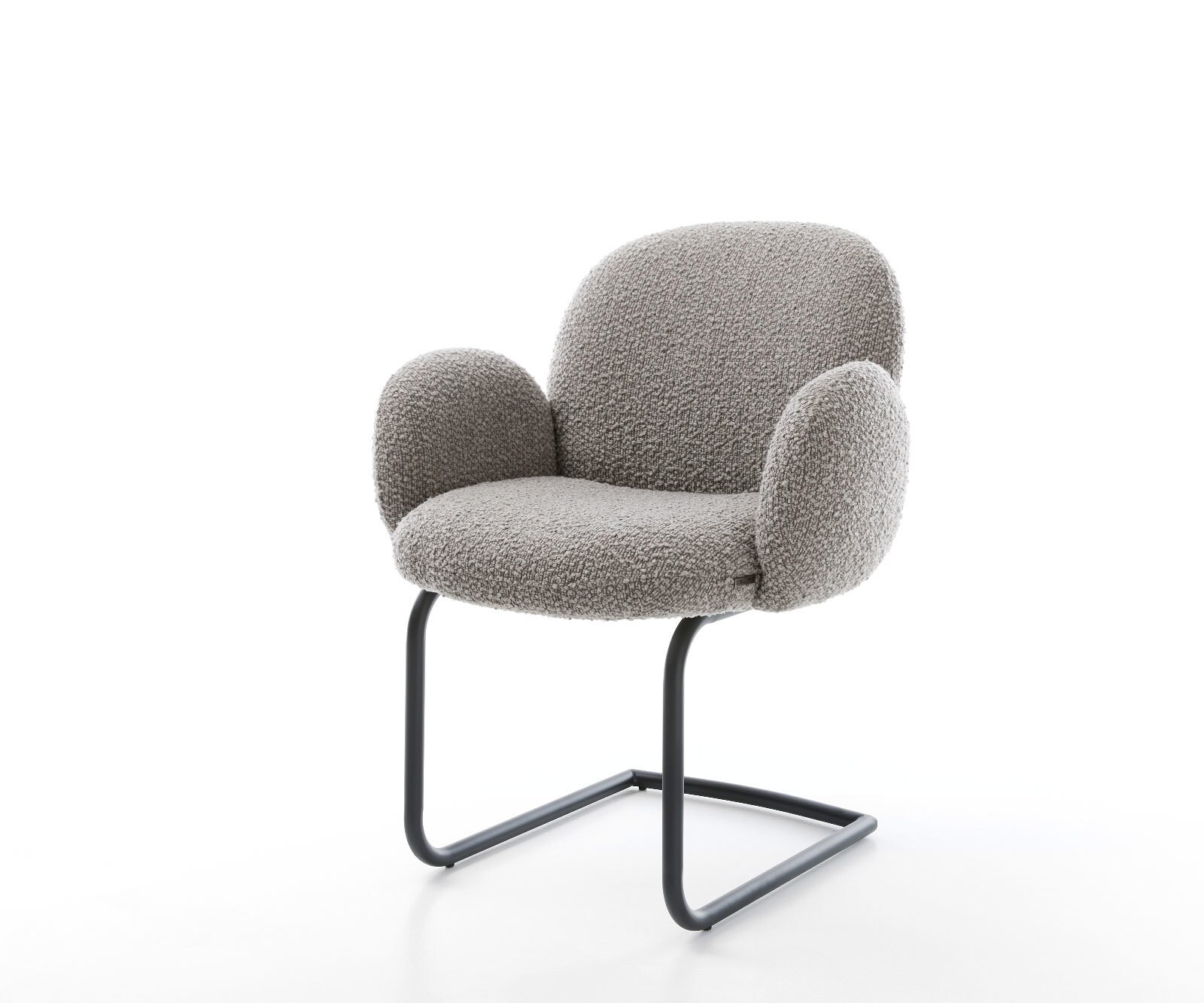 Sledemodel Nube-Flex met armleuning bouclé zilver grijs sledemodel rond zwart pocketveer kern