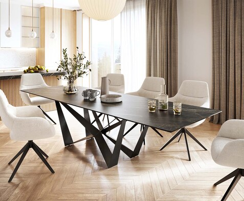 Eettafel Edge 300x100cm Laminam® keramiek bruin middenpoot vlak staal zwart