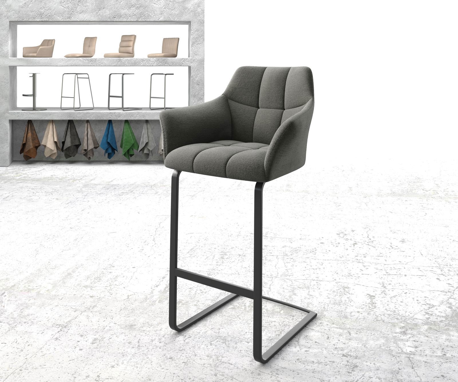 Barstoel Yulo-Flex structuurstof antraciet sledestoel vlak metaal Barstoel Yulo-Flex structuurstof antraciet sledestoel vlak metaal