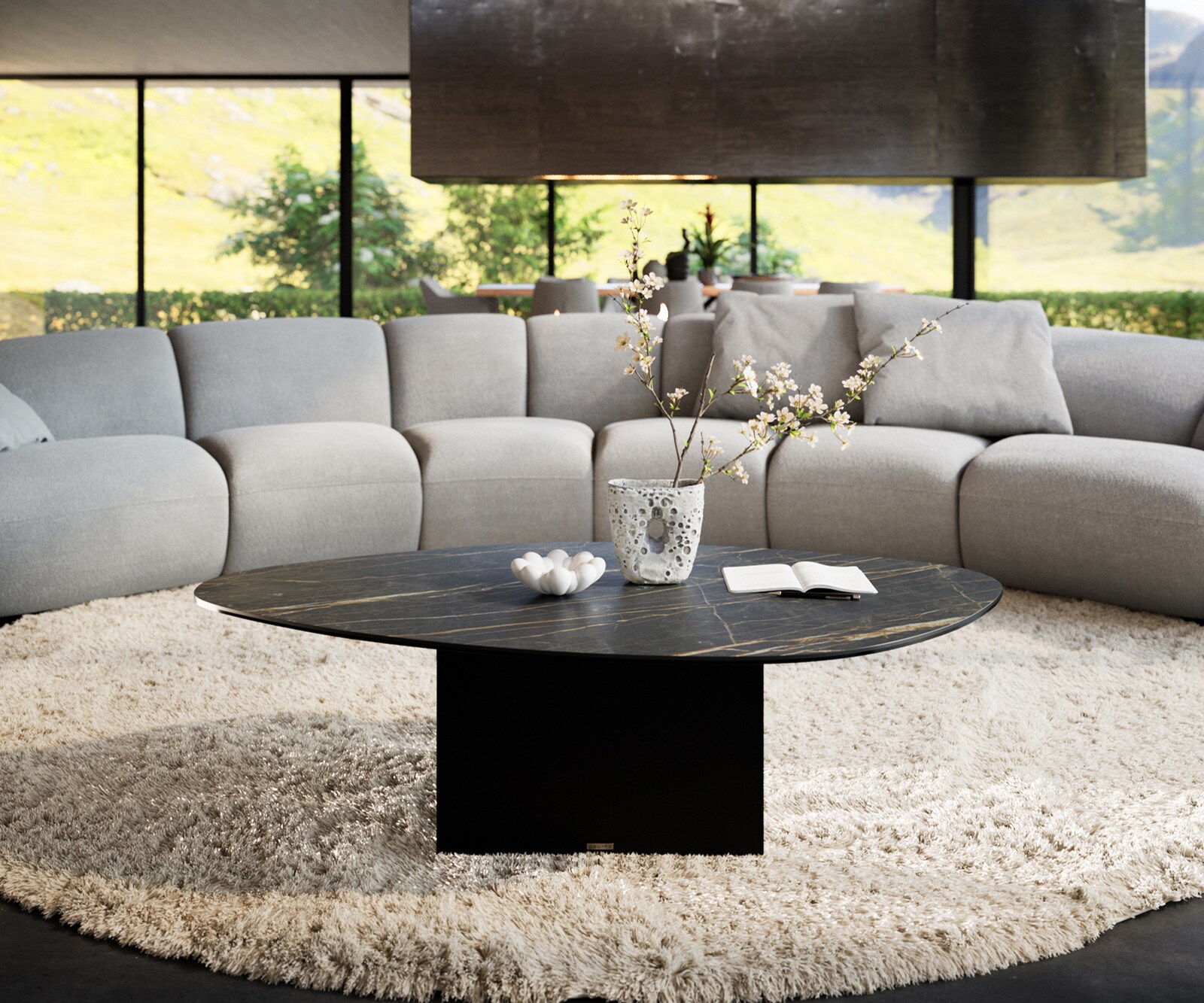 Salontafel Edge Organisch 140x76 cm keramiek Laminam® Noir Desir bruin Salto zwart metaal 2
