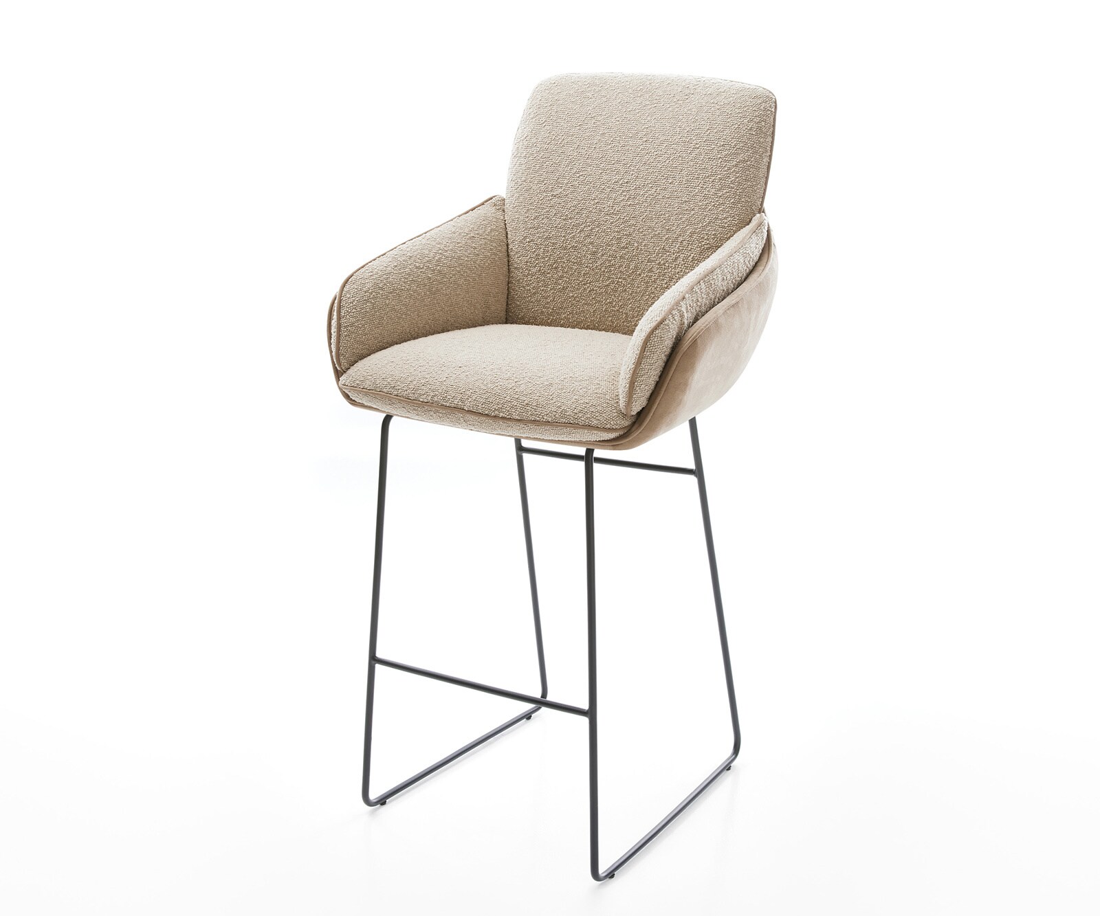 Barkruk Luan-Flex, mix van materialen modderkleur metalen sledepoot pocketvering