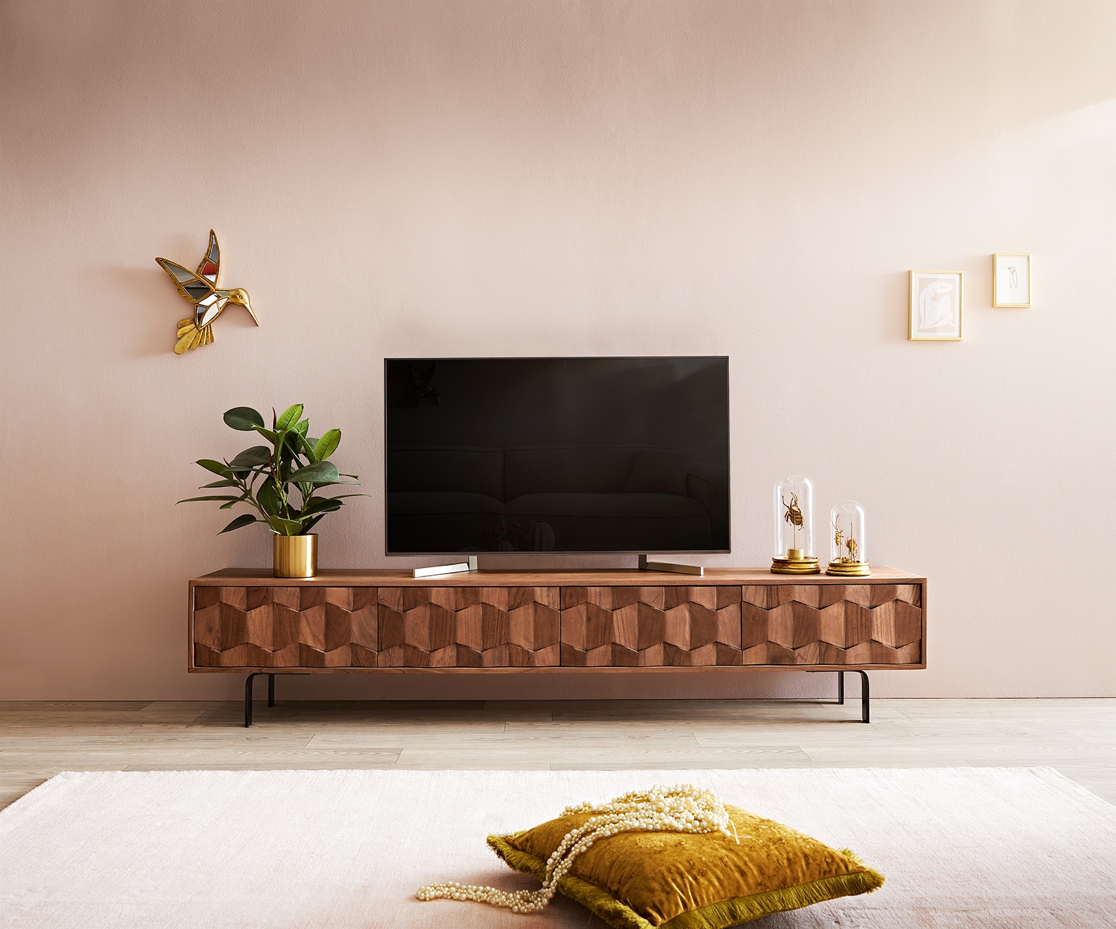 Tv-meubel Fevo 200 cm acacia bruin 4 deuren L-poot 1 Tv-meubel Fevo 200 cm acacia bruin 4 deuren L-poot 1