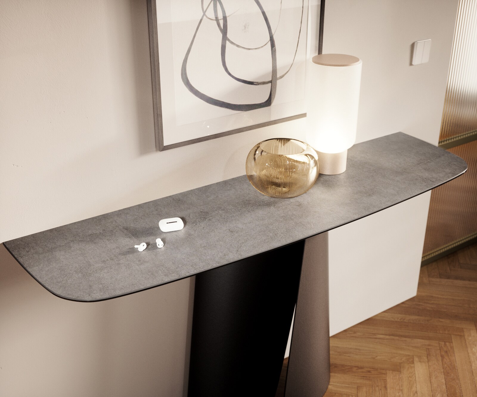 Consoletafel Edge Bootvorm 140x40 cm Keramiek Betongrijs Livos Metaal Zwart 5