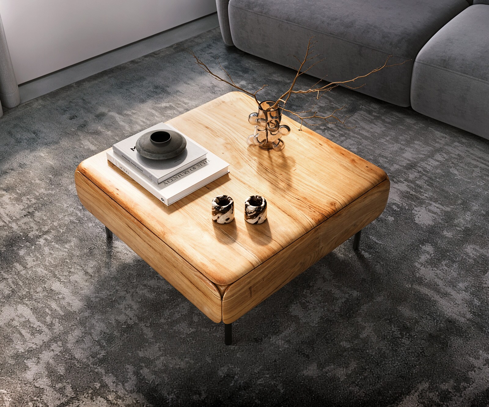 Salontafel Shavani 90x90 cm natuur acacia 2 laden metaal zwart 2 Salontafel Shavani 90x90 cm natuur acacia 2 laden metaal zwart 2