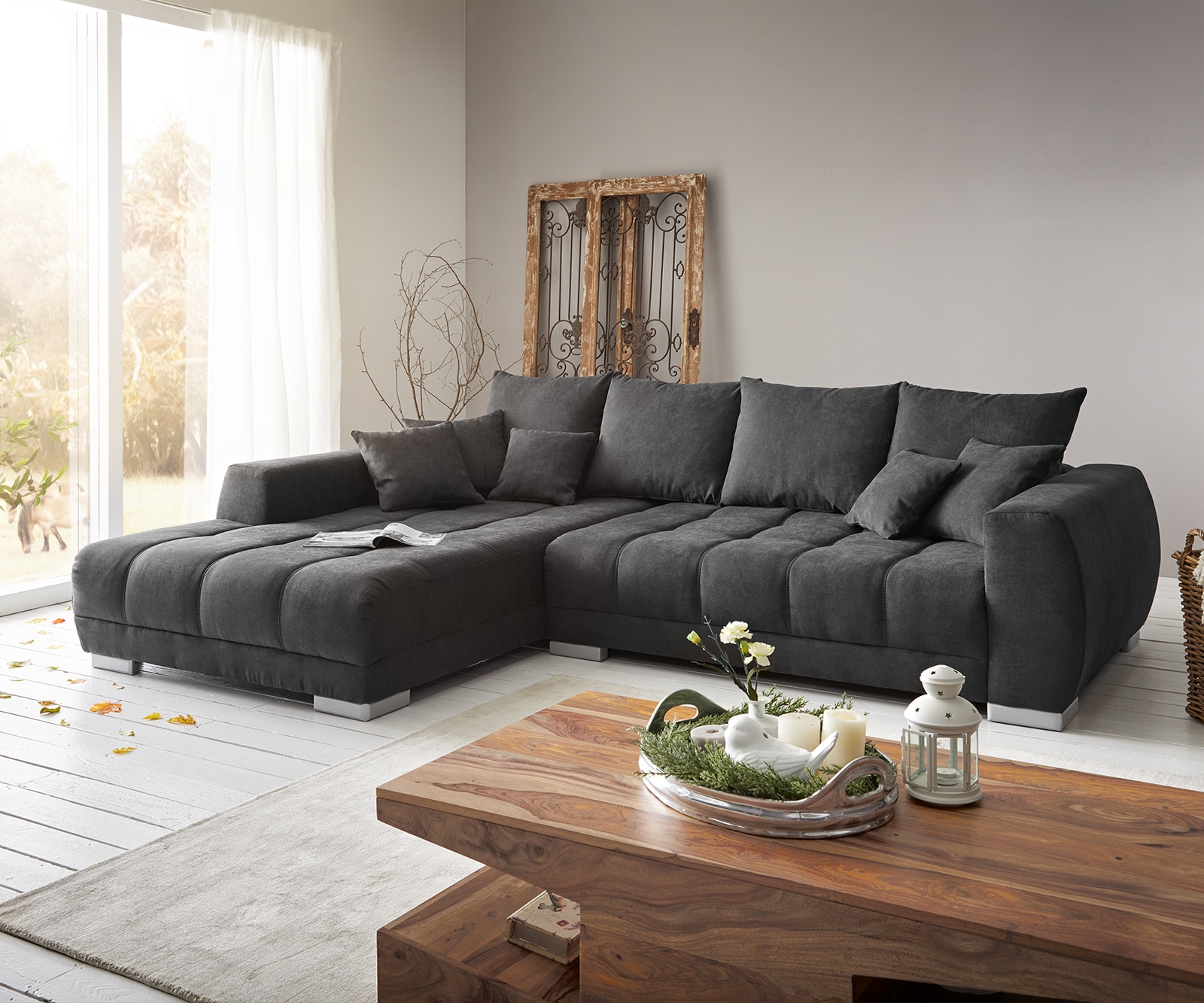 Hoekbank Josea 300x220 cm microvezel zwart Recamiere links 9 Hoekbank Josea 300x220 cm microvezel zwart Recamiere links 9