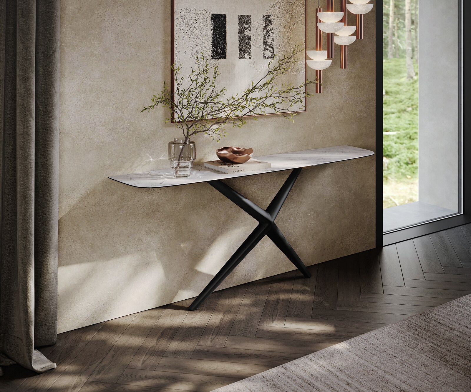 Consoletafel Edge Bootvorm 180x40 cm Keramiek Laminam® Statuarietto Weiß Estelo Metaal Zwart 4