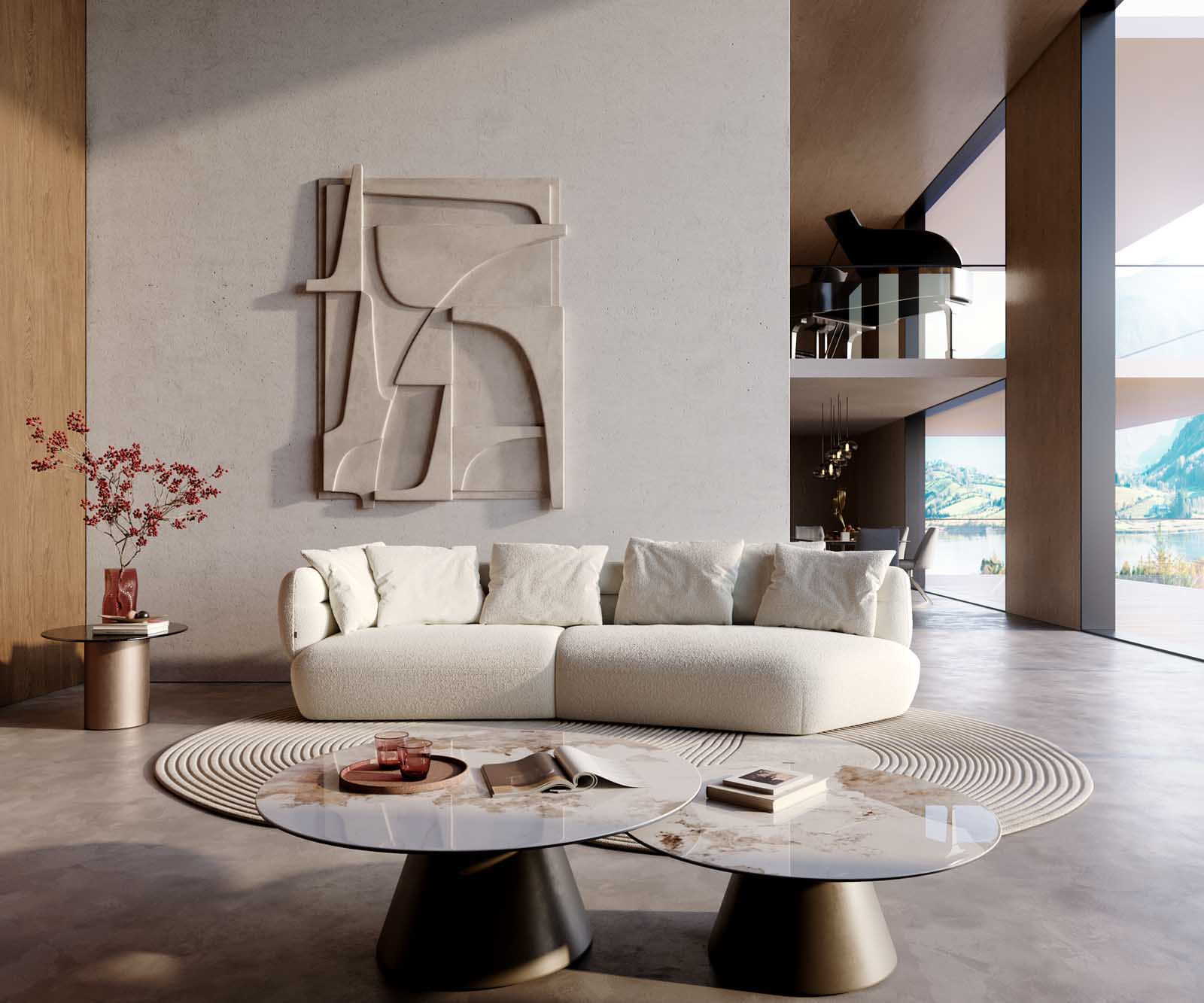 Bank Roya 320x140 cm Bouclé crème-wit  2