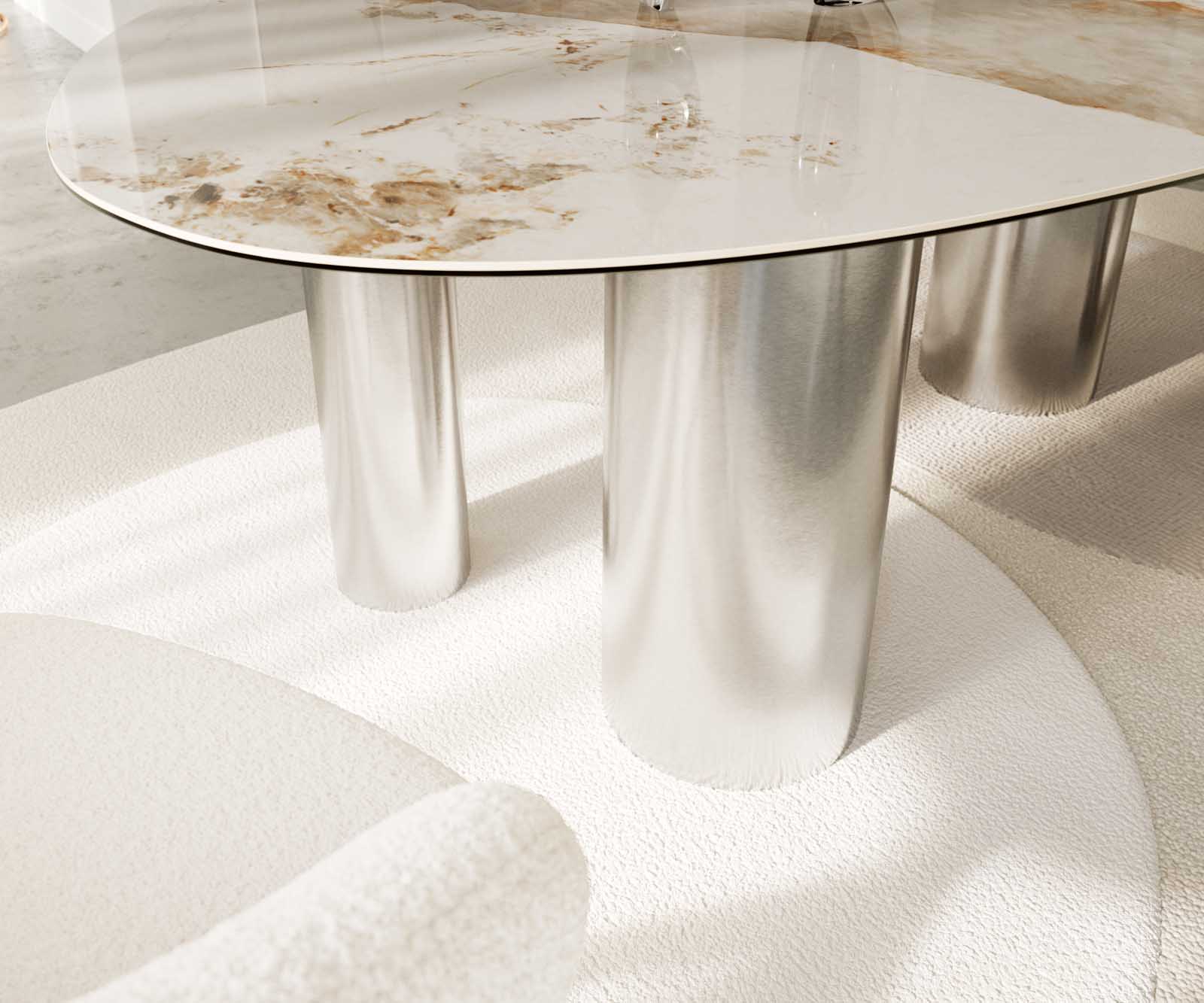Eettafel Edge ovaal 220x120 keramiek Minas Melange wit-beige pilier roestvrij staal 5