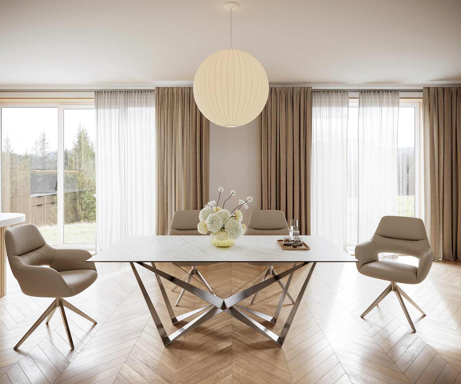 Eettafel Edge 200x100cm Laminam® keramiek wit middenpoot vlak staal zilver 1