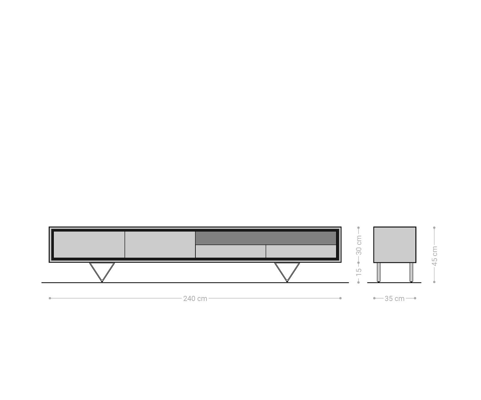 Tv-meubel Stonegrace 240 cm acacia natuur 2 deuren 1 legplank 2 laden steenfineer V-poot 6