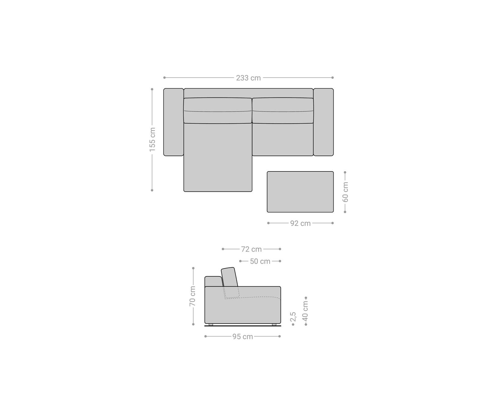 Hoeksofa Lanzo 230x155 cm microvezel zwart met variabele recamière en hocker 7