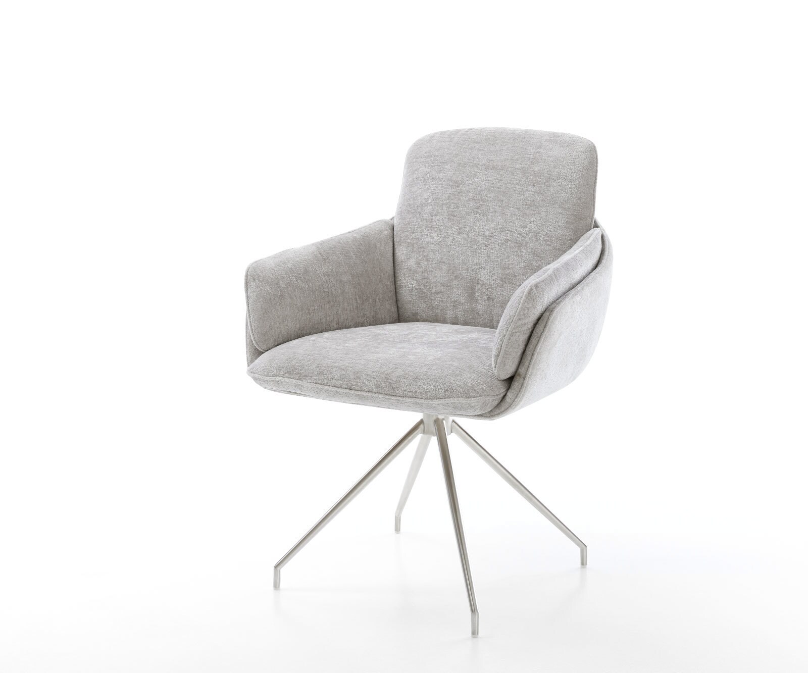 Draaistoel Luan-Flex met armleuning chenille zilver grijs kruisframe conisch roestvrij staal 180° draaibaar