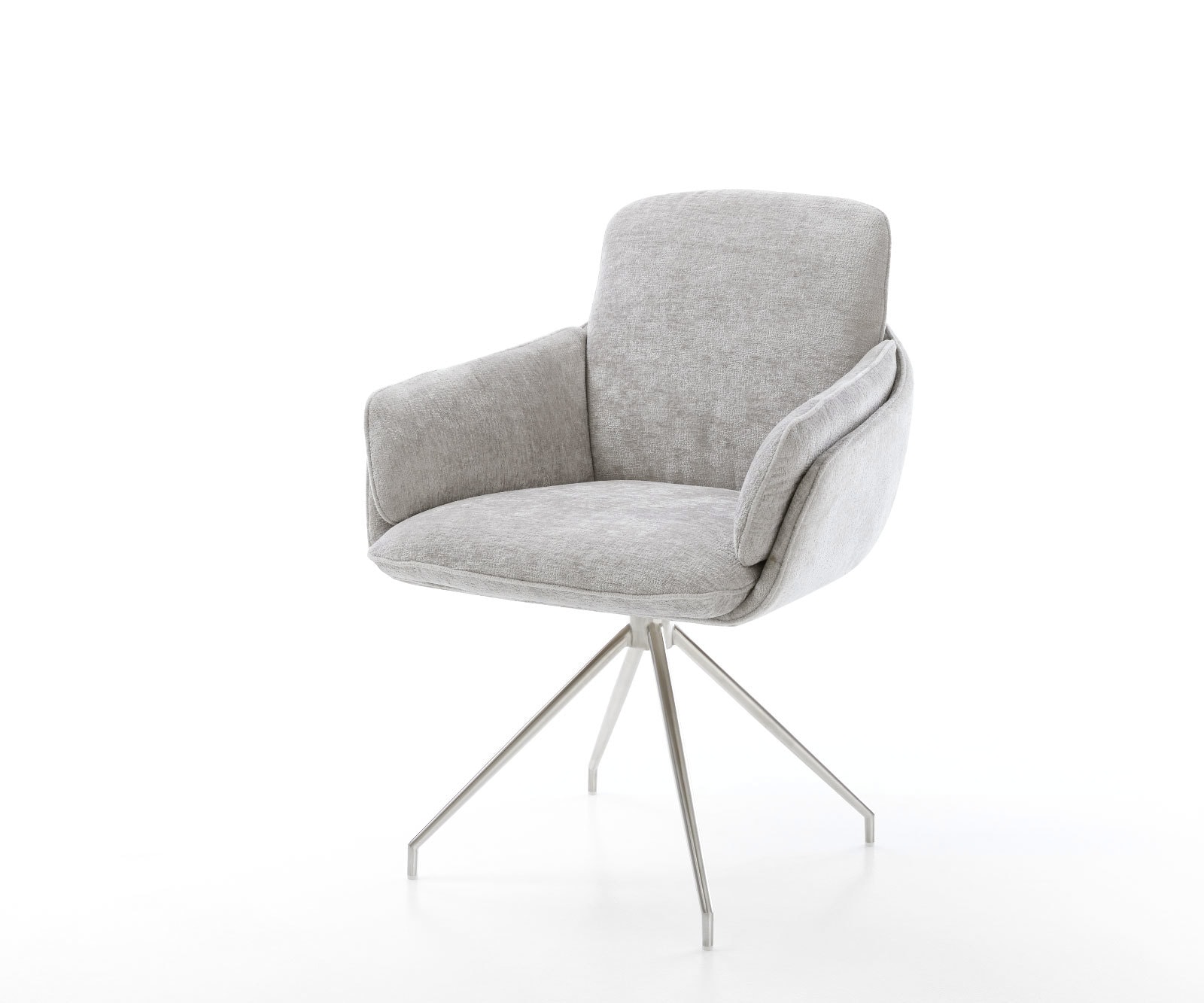 Draaistoel Luan-Flex met armleuning chenille zilver grijs kruisframe conisch roestvrij staal 180° draaibaar Draaistoel Luan-Flex met armleuning chenille zilver grijs kruisframe conisch roestvrij staal 180° draaibaar